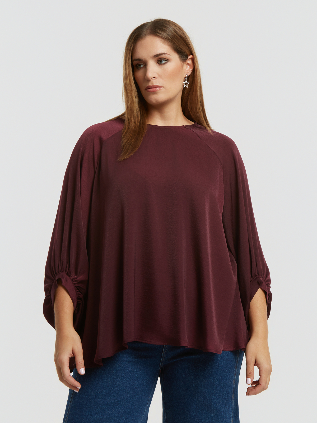 Μπλούζα σατέν με μπαλούν μανίκι φωτογραφία