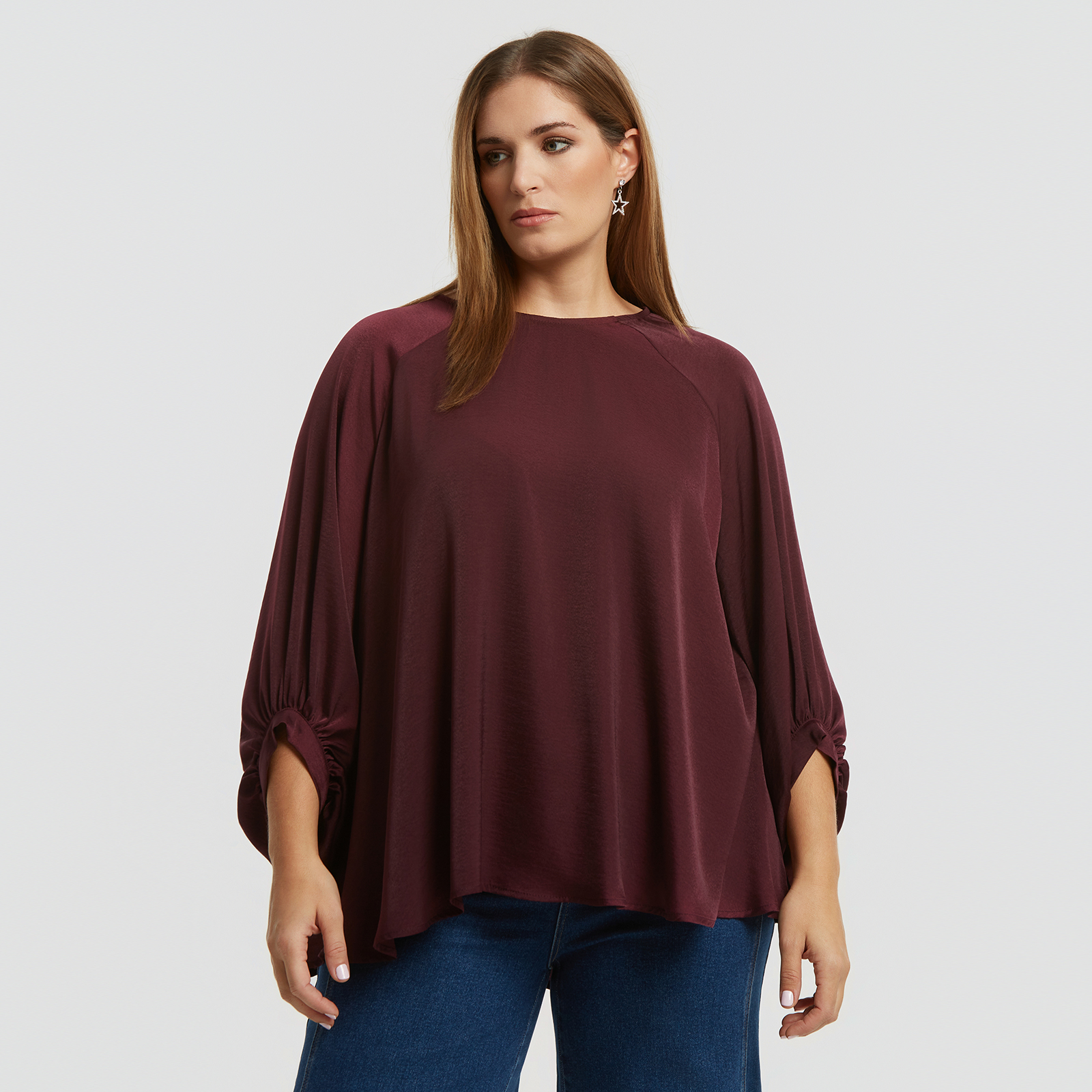 MAT FASHION Μπλούζα σατέν με μπαλούν μανίκι