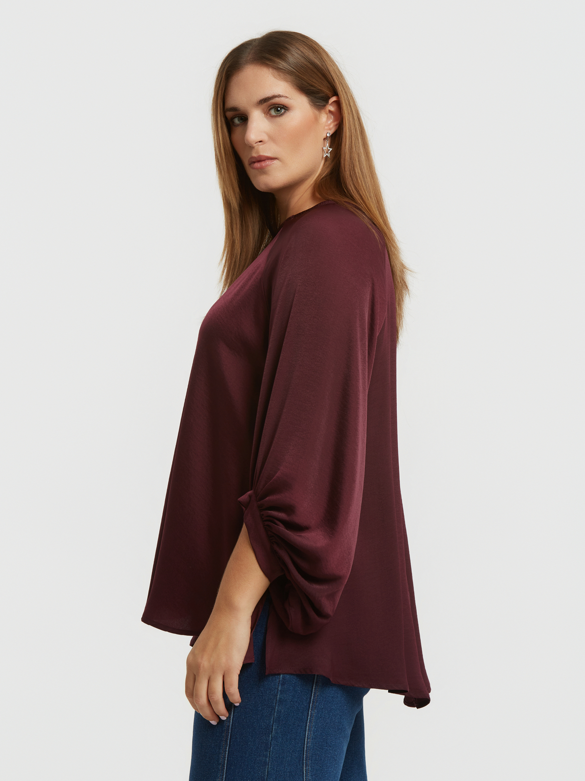 Μπλούζα σατέν με μπαλούν μανίκι φωτογραφία