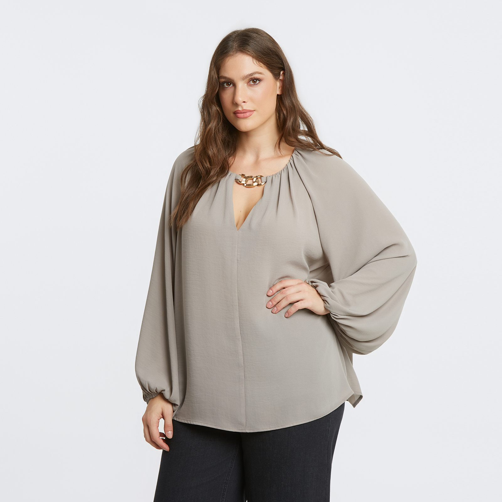 MAT FASHION Κρεπ μπλούζα με χρυσή λεπτομέρεια