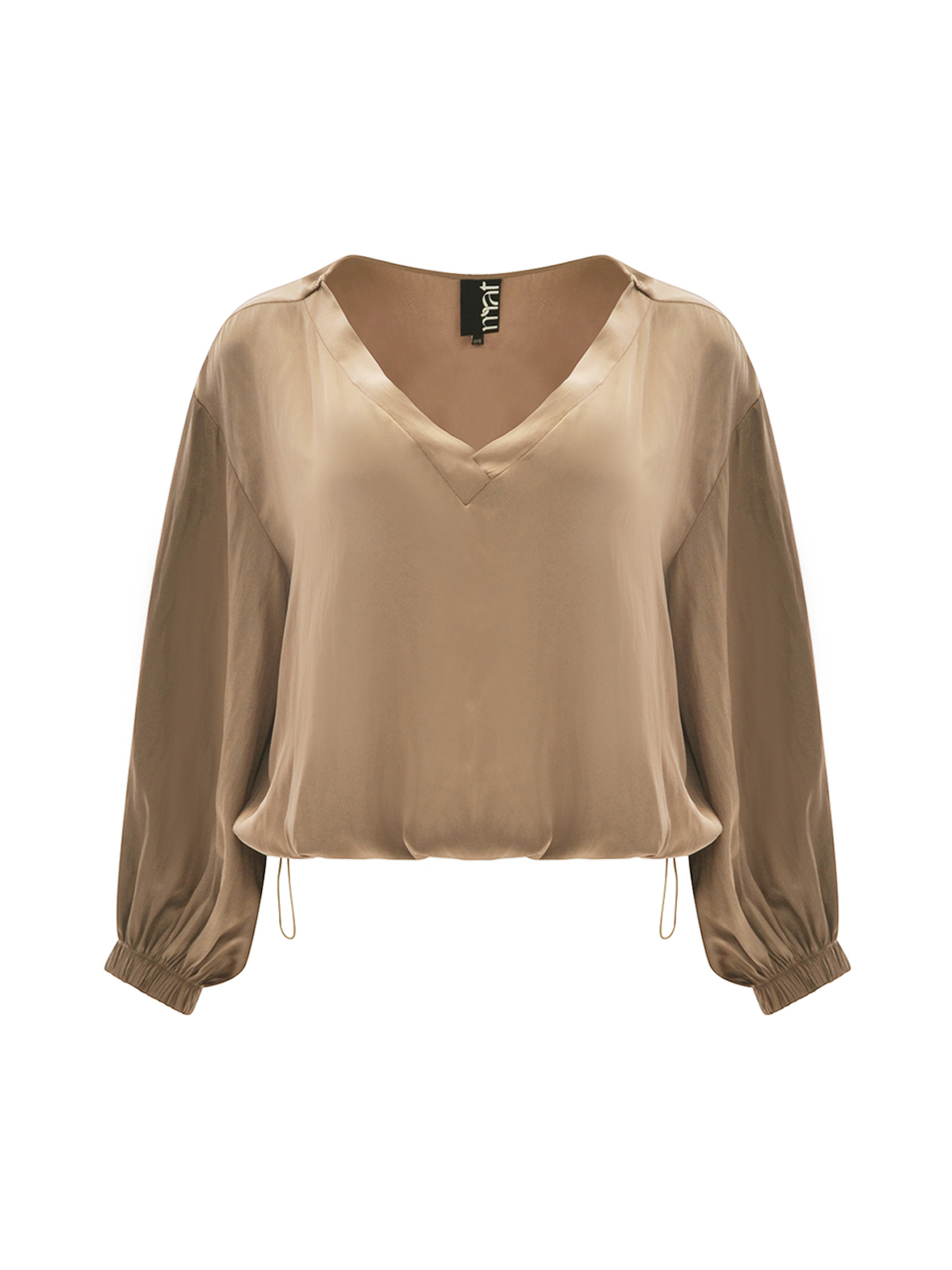 Σατέν μπλούζα V με μπαλούν μανίκια φωτογραφία