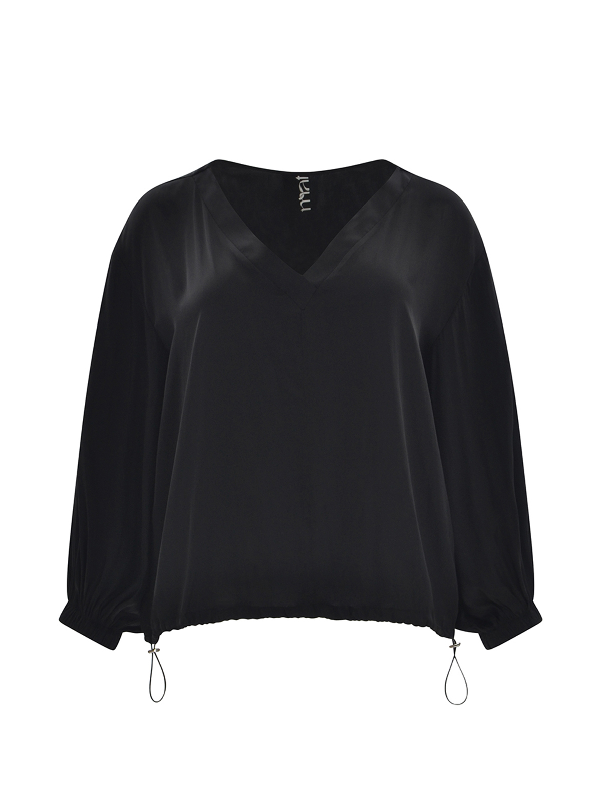 Σατέν μπλούζα V με μπαλούν μανίκια φωτογραφία
