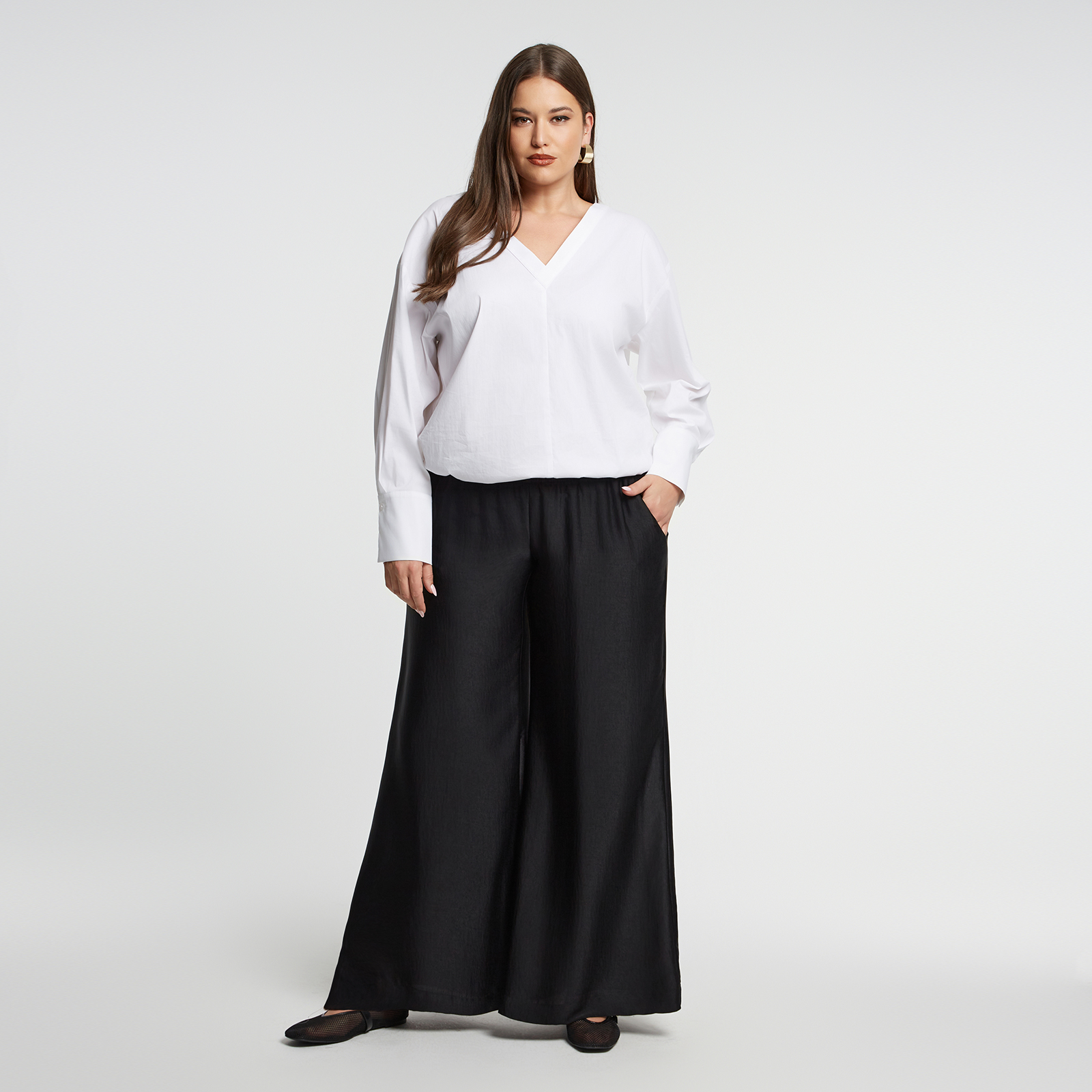 MAT FASHION Σατέν παντελόνα με ελαστική μέση