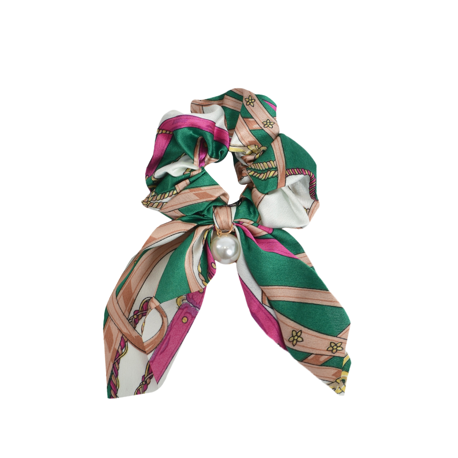 Σατέν scrunchie με equestrian σχέδιο και πέρλα