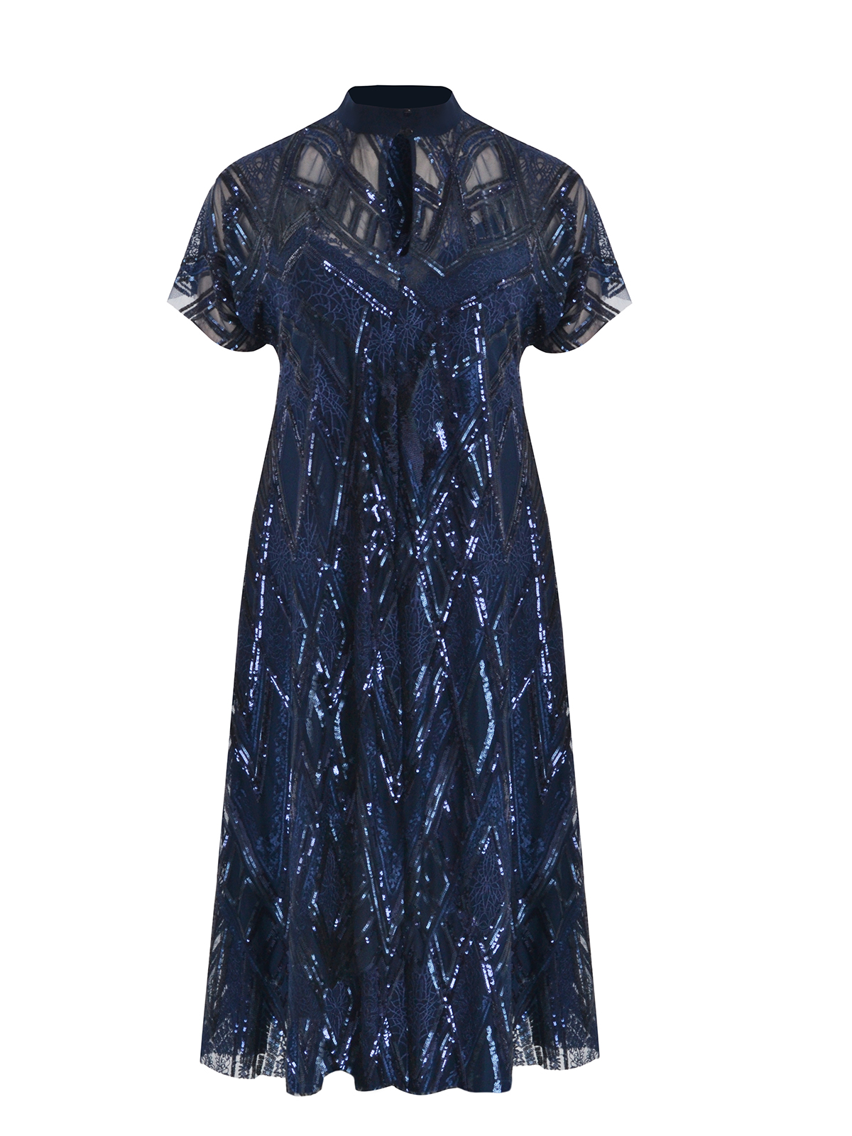 Maxi φόρεμα από τούλι με κεντημένα γεωμετρικά sequin μοτίβα φωτογραφία