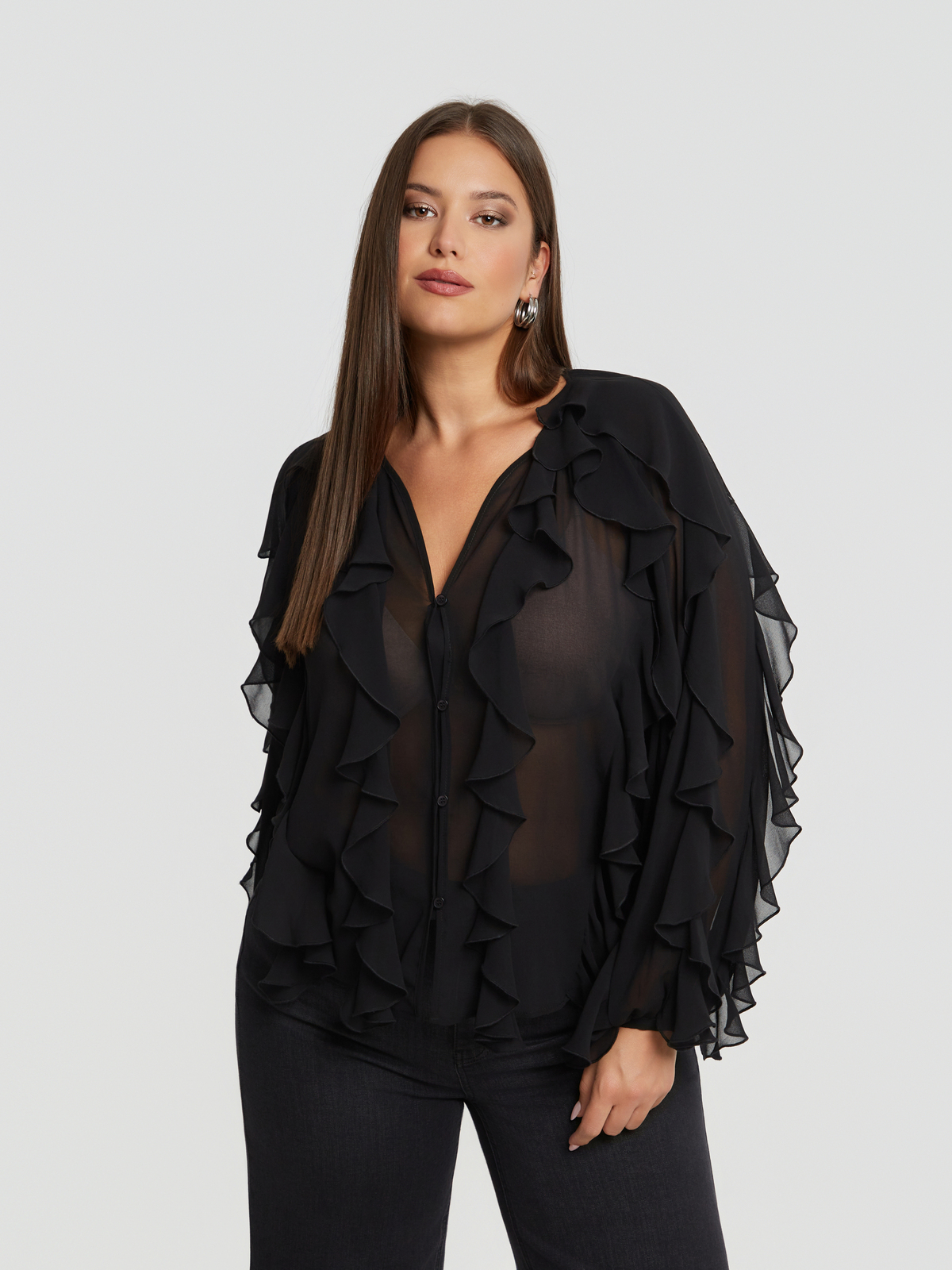 Διαφανές πουκάμισο με βολάν φωτογραφία