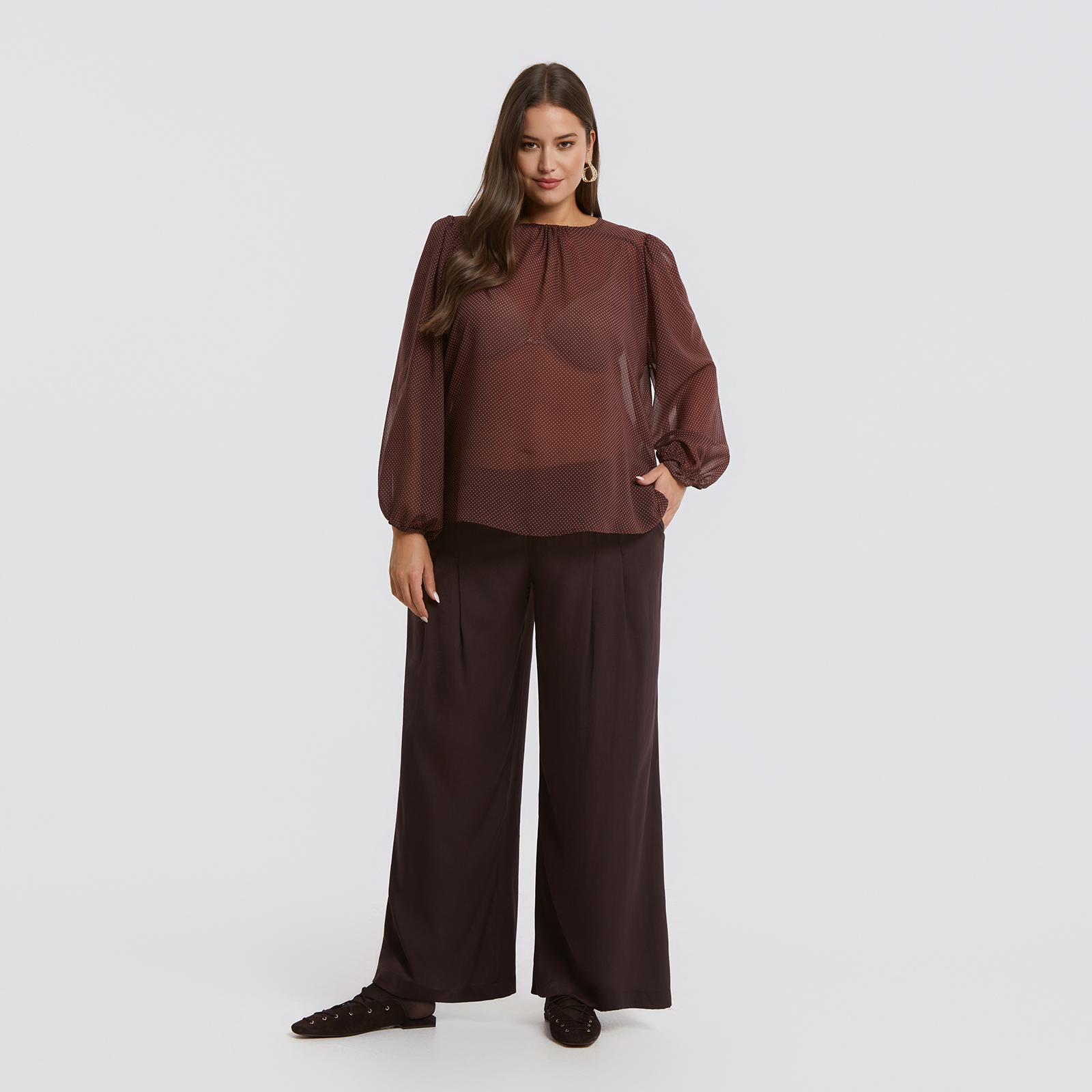MAT FASHION Αέρινη μπλούζα με πουά σχέδιο και μπαλούν μανίκια