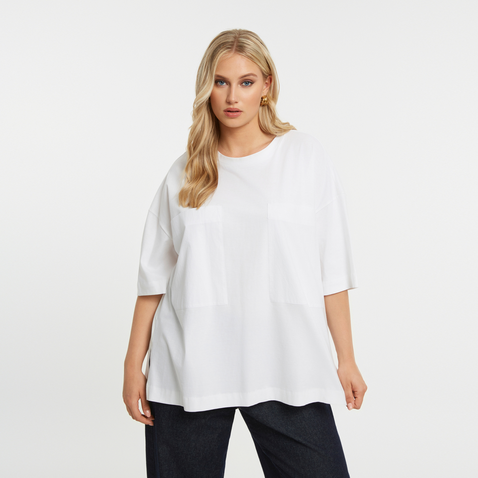 MAT FASHION Μπλούζα t-shirt βαμβακερή με τσέπες από ποπλίνα