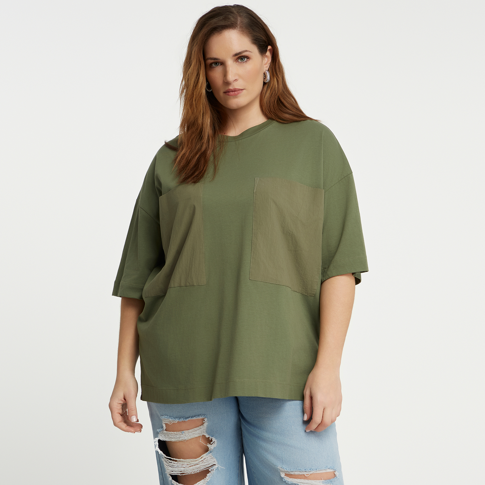 MAT FASHION Μπλούζα t-shirt βαμβακερή με τσέπες από ποπλίνα