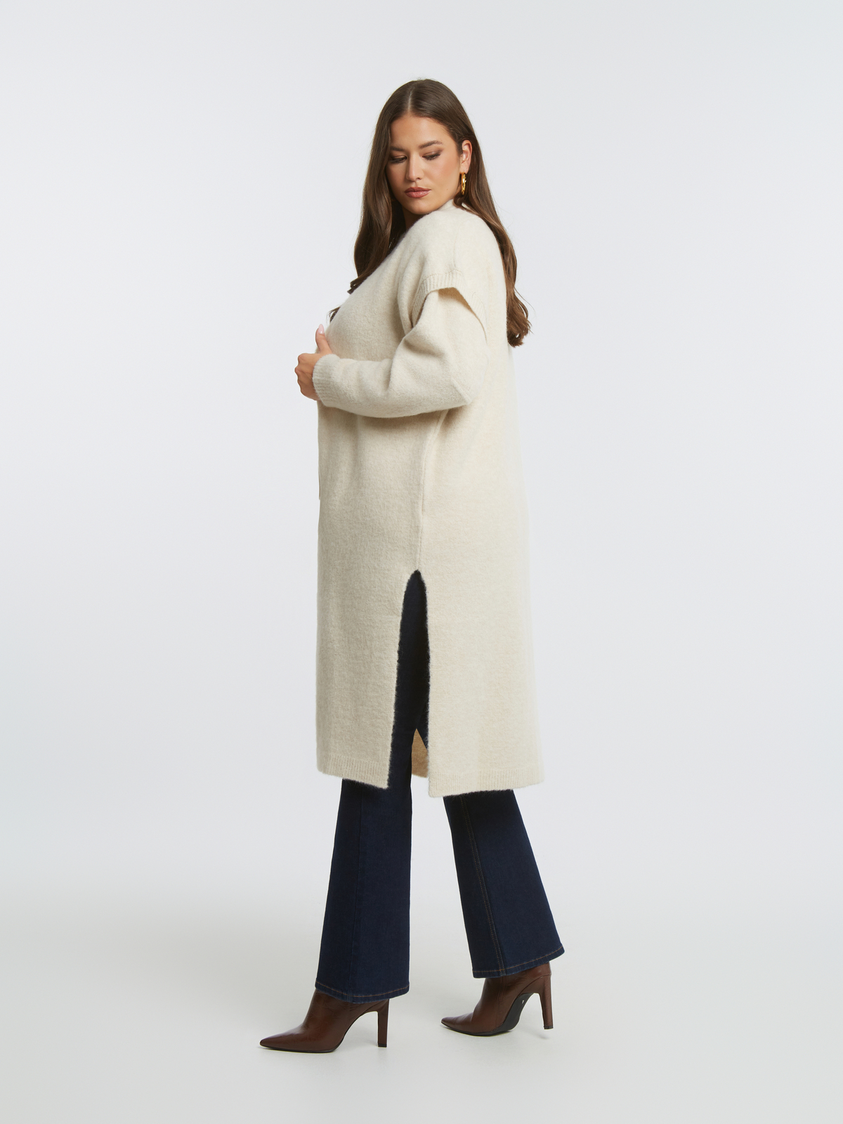 Κοντομάνικο μακρύ πλεκτό γιλέκο φωτογραφία