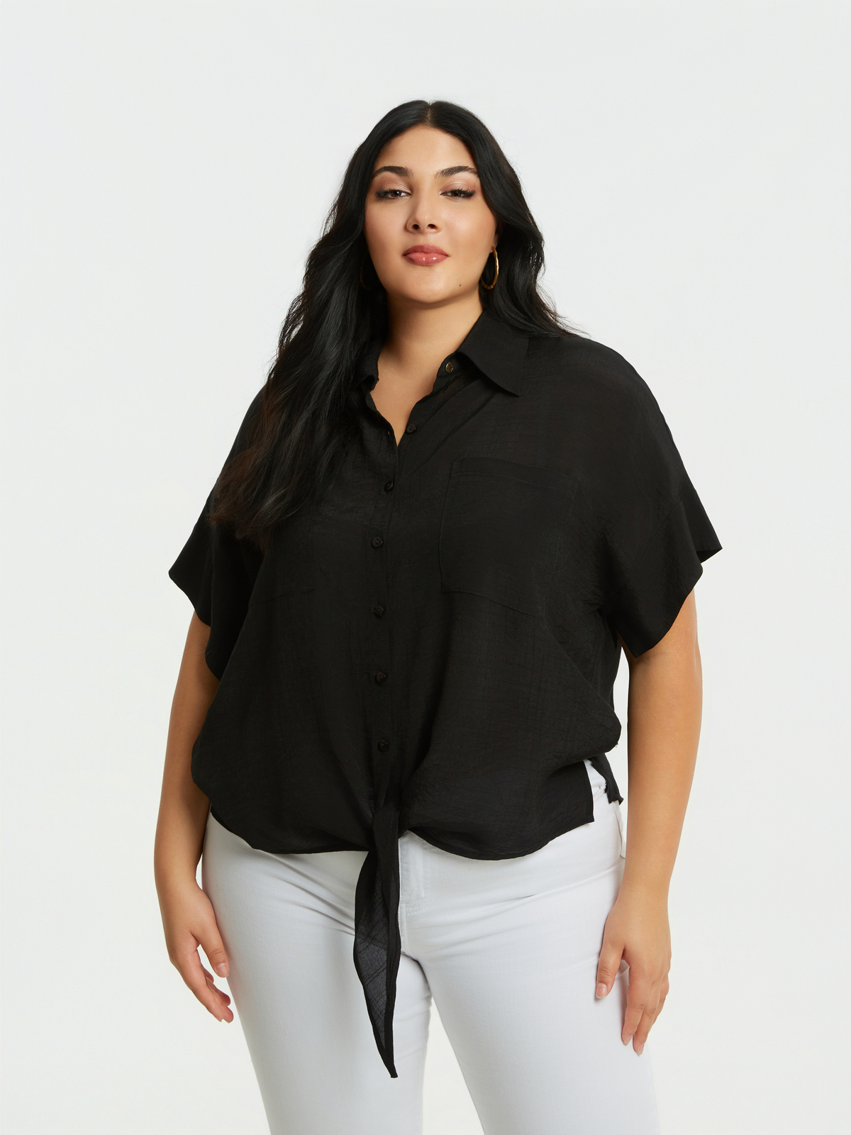 Πουκάμισο με τσέπες και δέσιμο μπροστά φωτογραφία