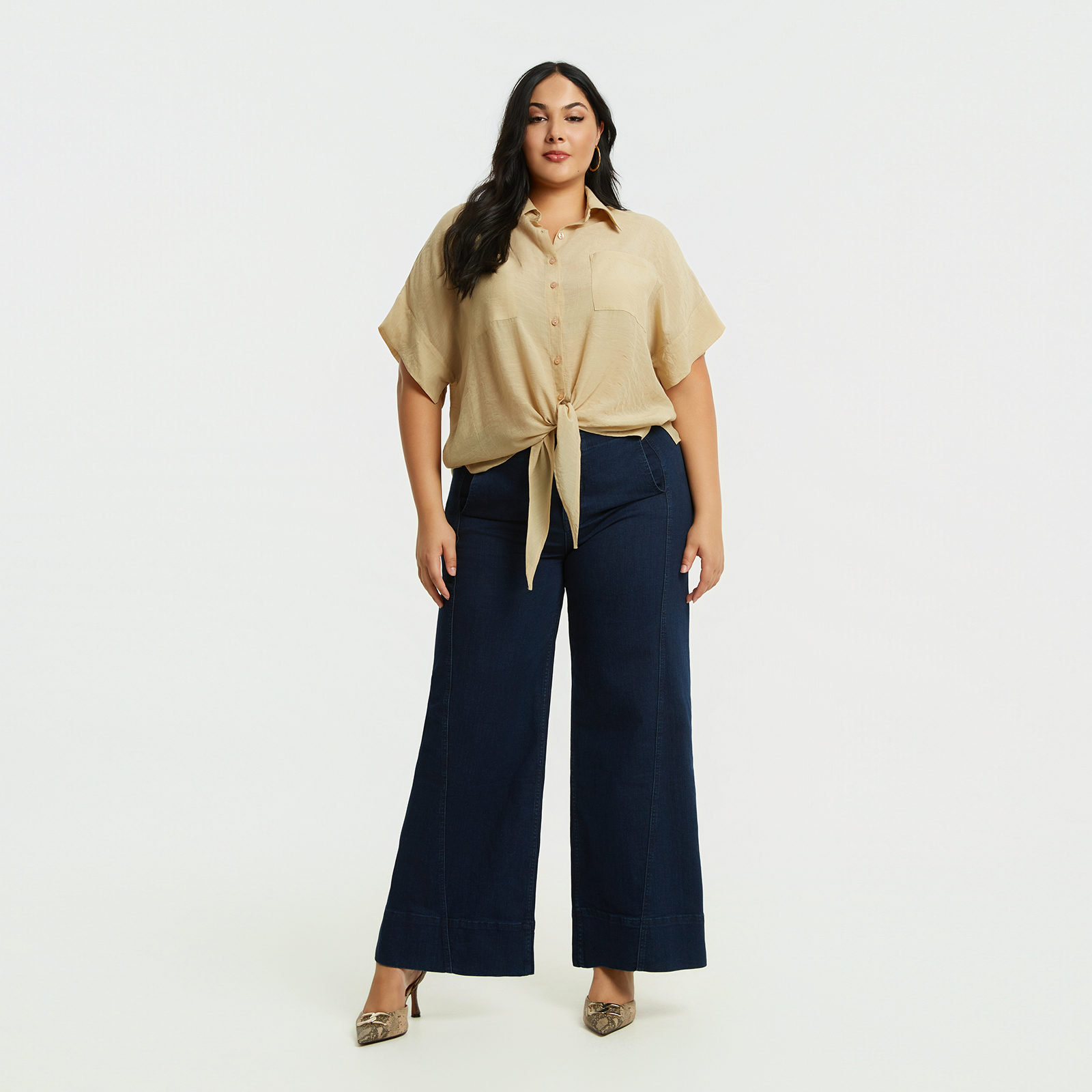 MAT FASHION Πουκάμισο με τσέπες και δέσιμο μπροστά