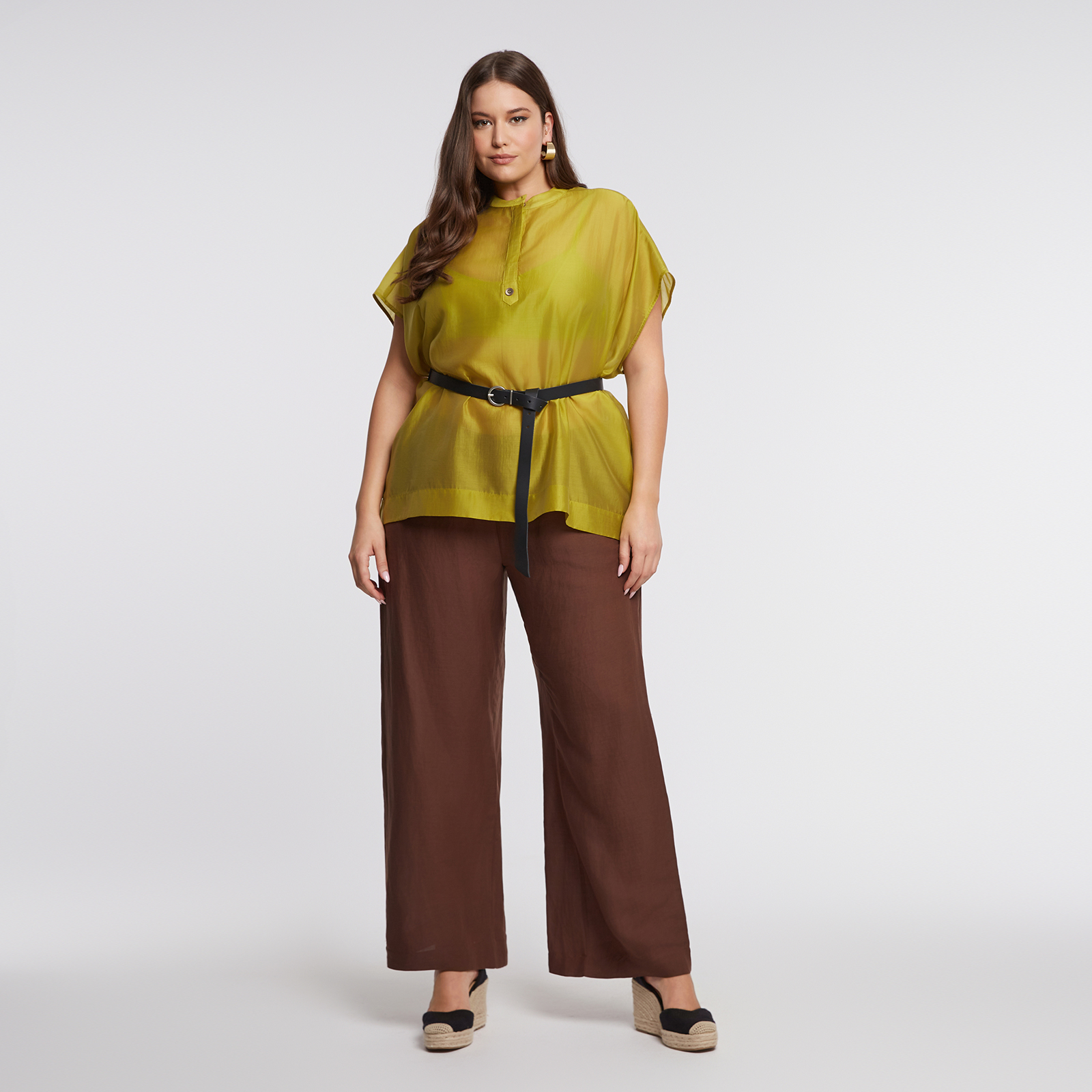 MAT FASHION Μπλούζα κοντομάνικη με μάο γιακά & κουμπί