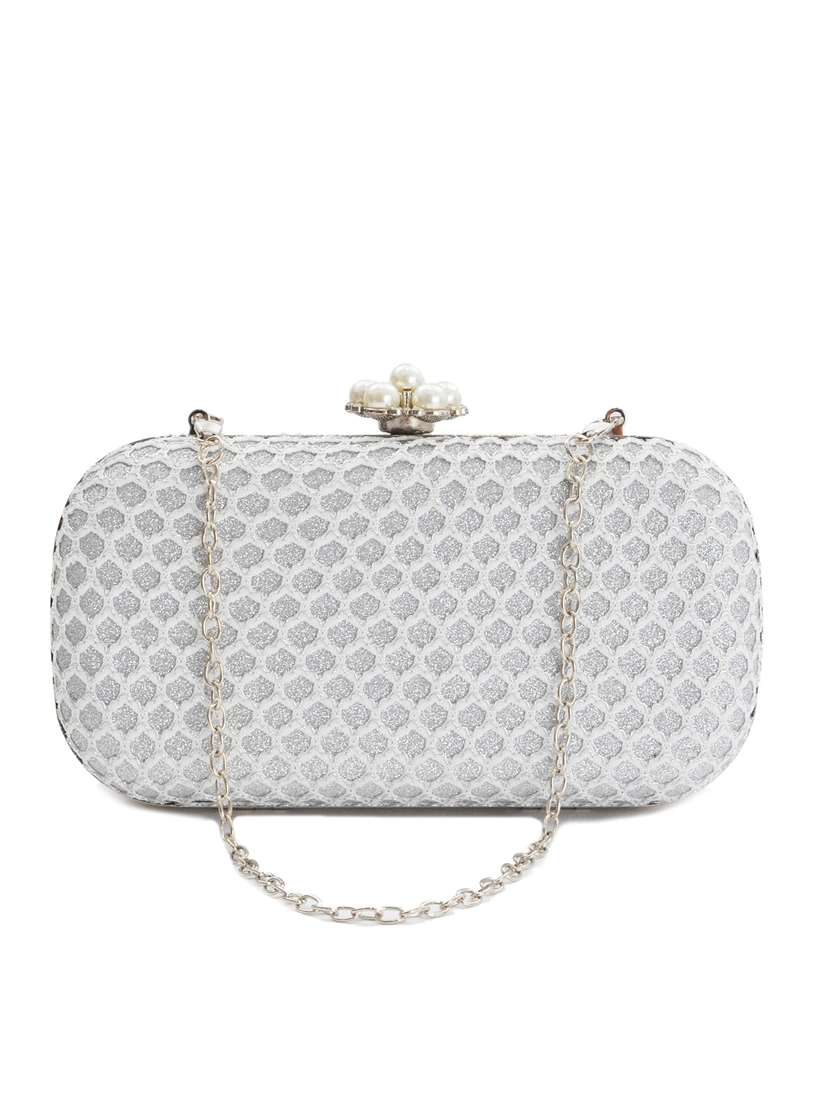 Τσάντα φάκελος ασημί με λεπτομέρεια πέρλας φωτογραφία