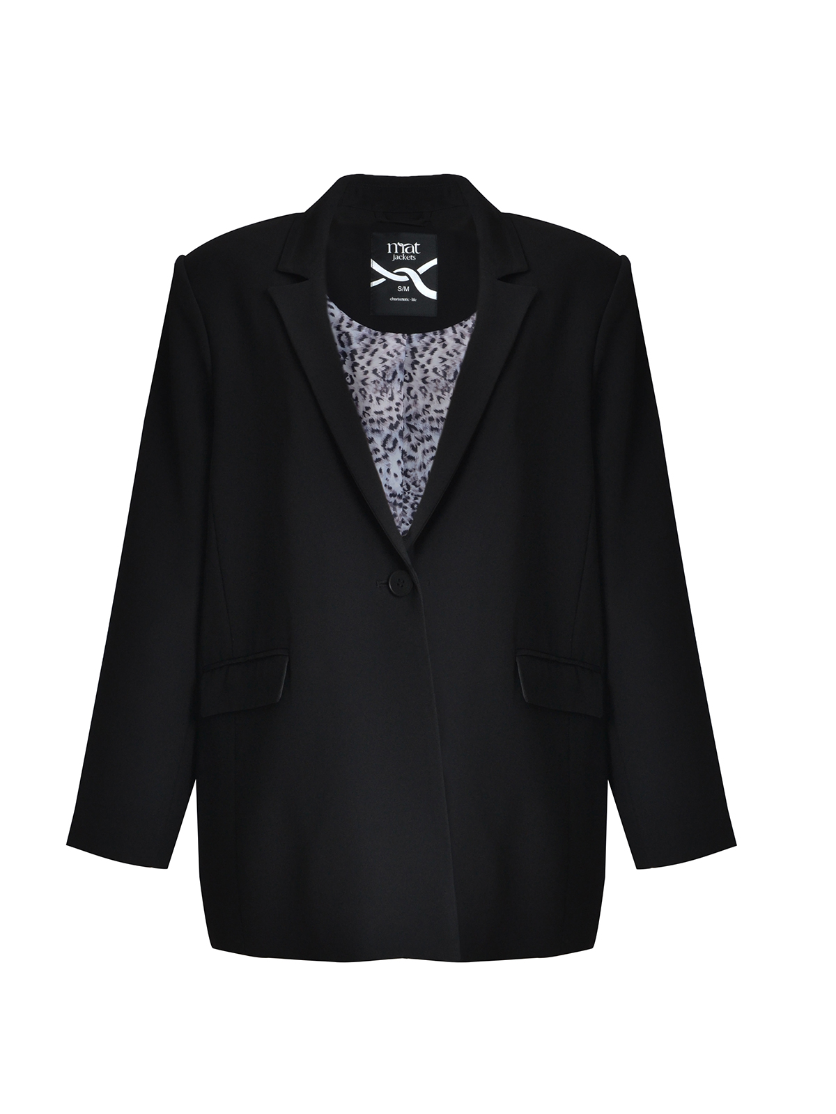 Μονόχρωμο σακάκι με εμπριμέ φόδρα και κουμπί φωτογραφία