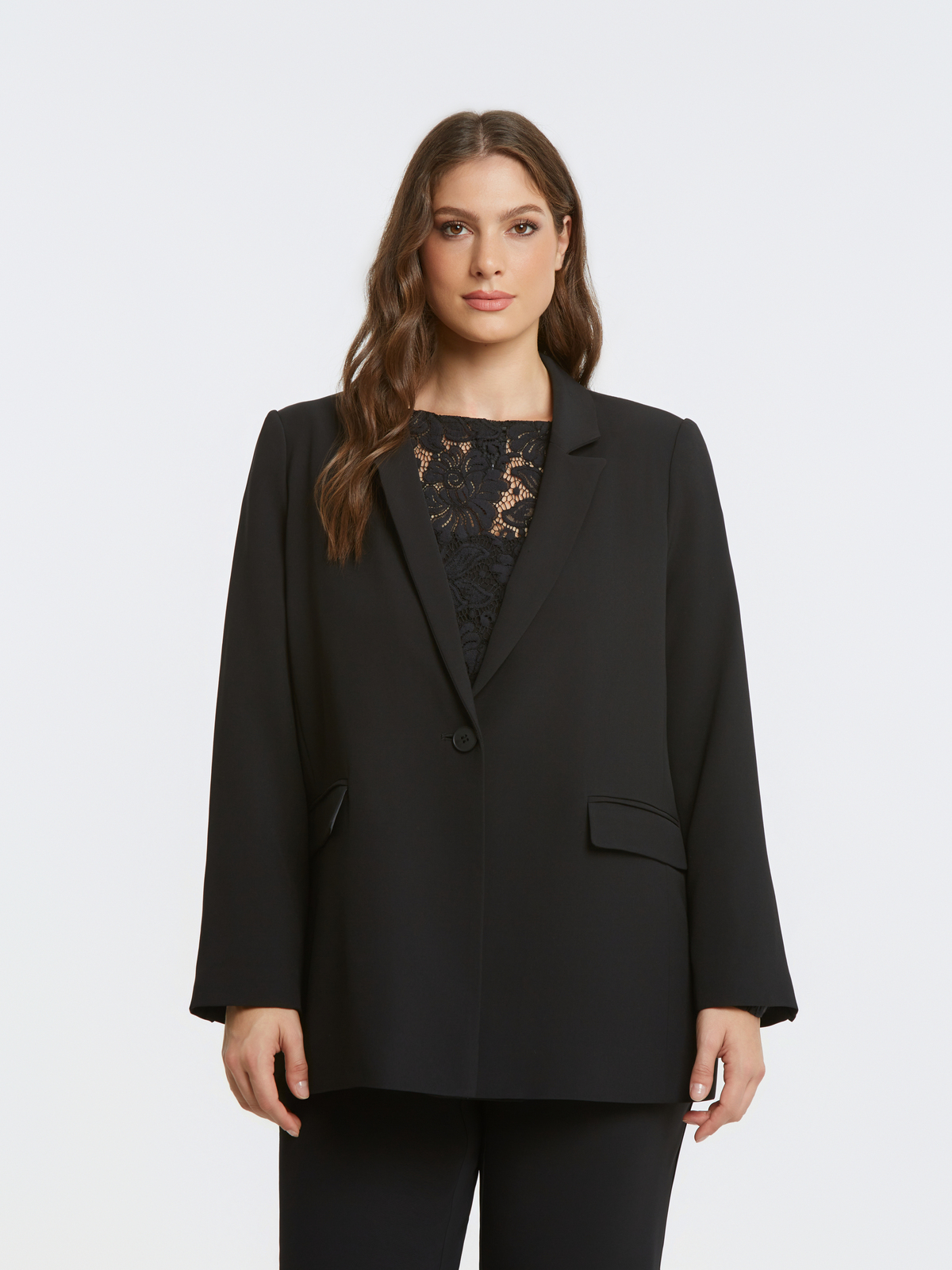 Μονόχρωμο σακάκι με εμπριμέ φόδρα και κουμπί φωτογραφία