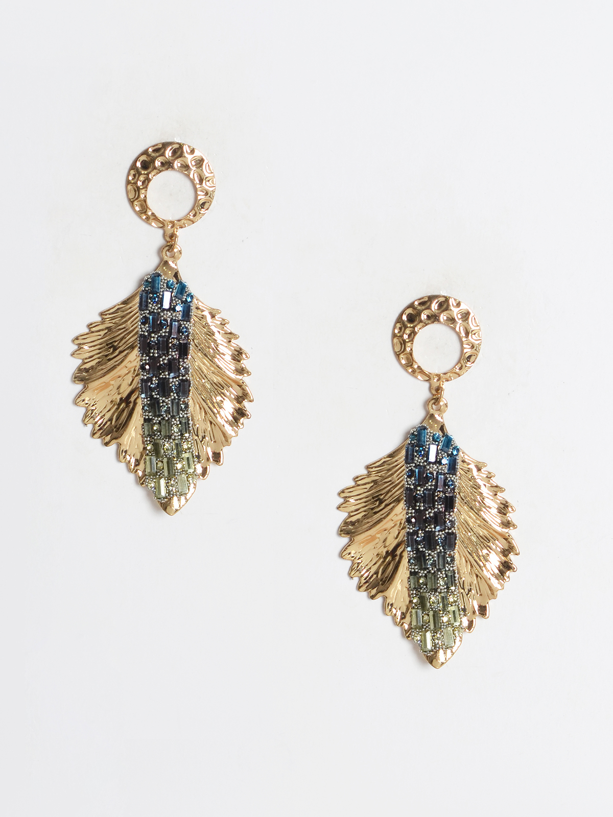 Σκουλαρίκια κρεμαστά σε σχήμα φύλλου με strass φωτογραφία