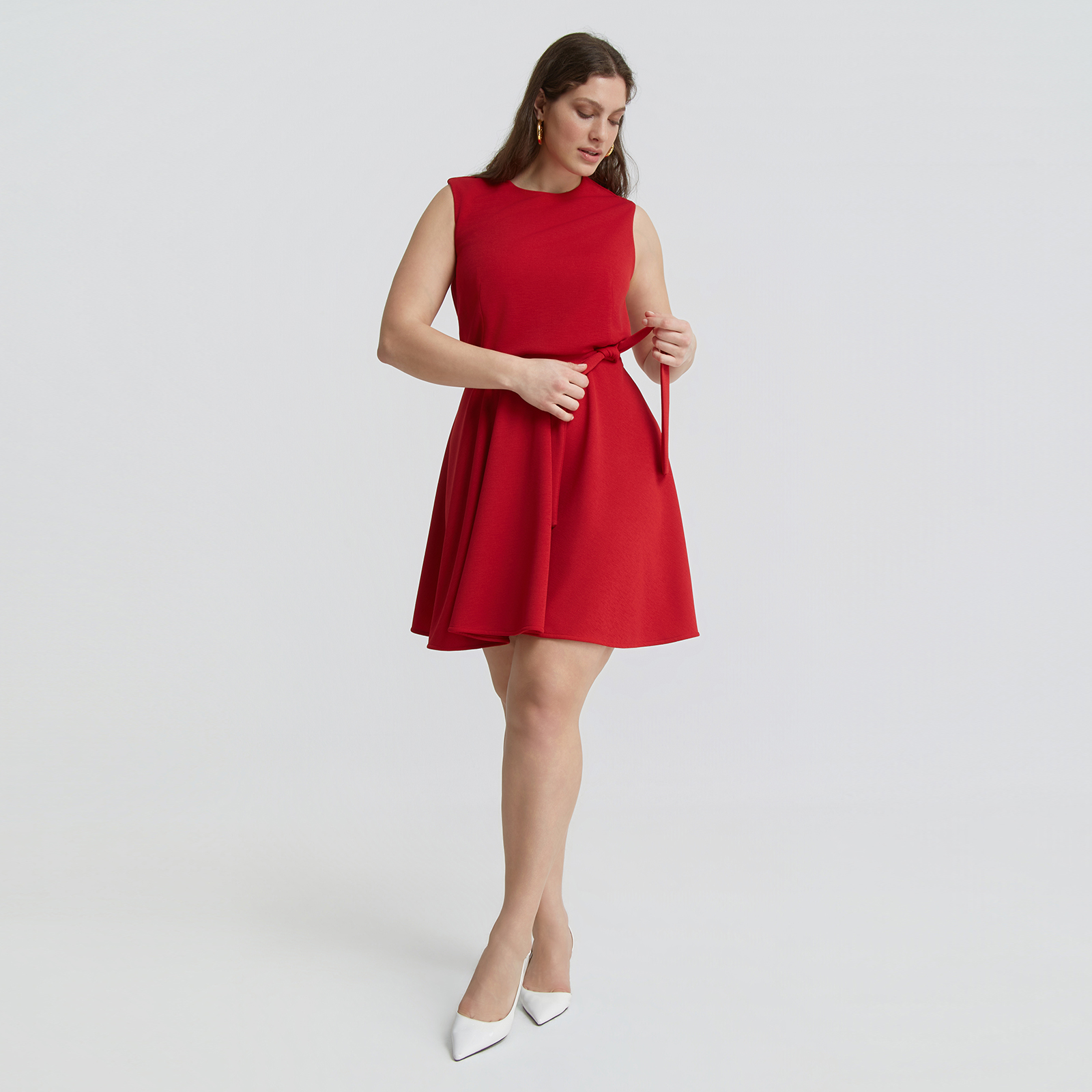 Sleeveless belted fit & flare dress