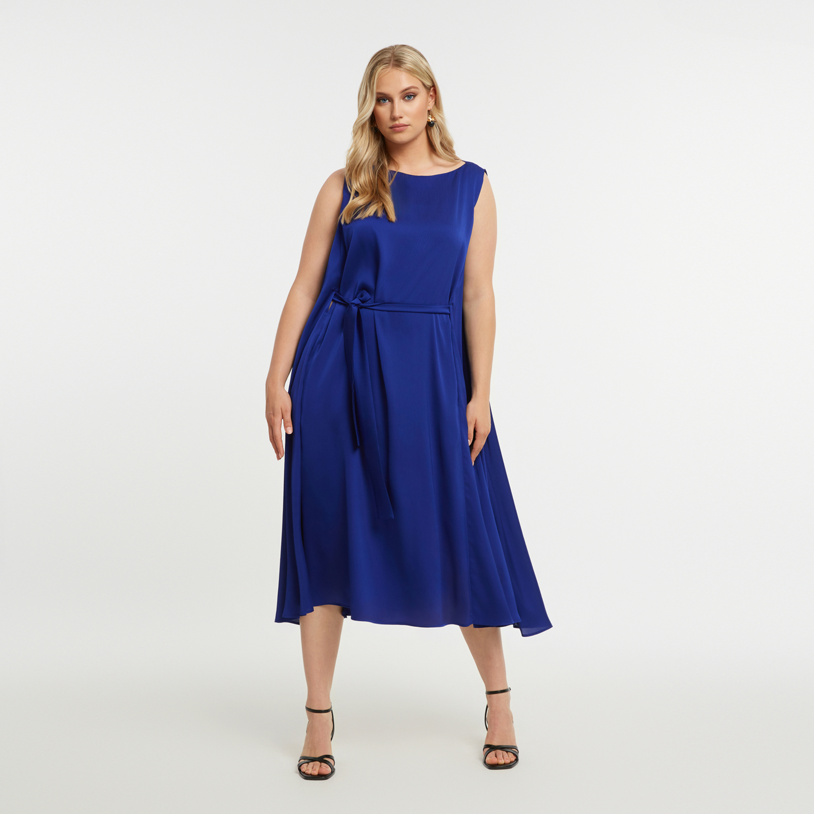 MAT FASHION Σατέν αμάνικο φόρεμα με ζώνη