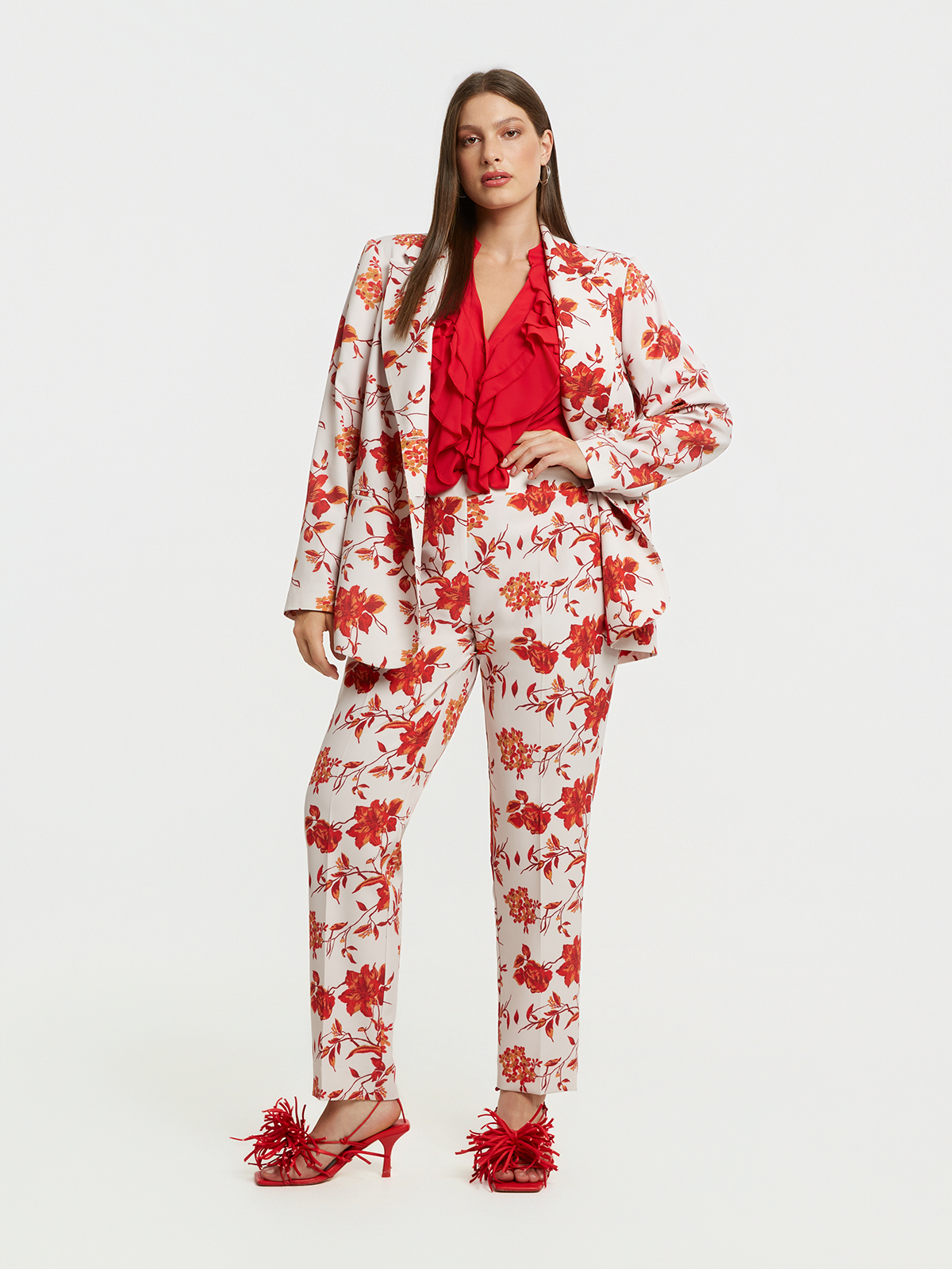 Slim-fit παντελόνι με φλοράλ σχέδιο φωτογραφία