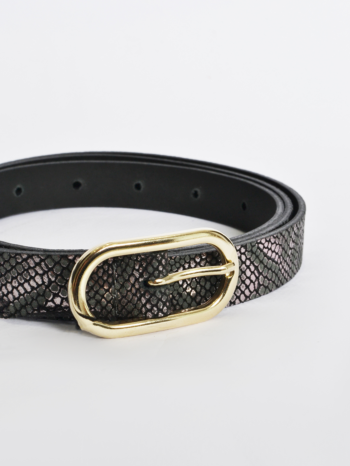 Δερμάτινη snakeskin ζώνη με metallic μοτίβο φωτογραφία