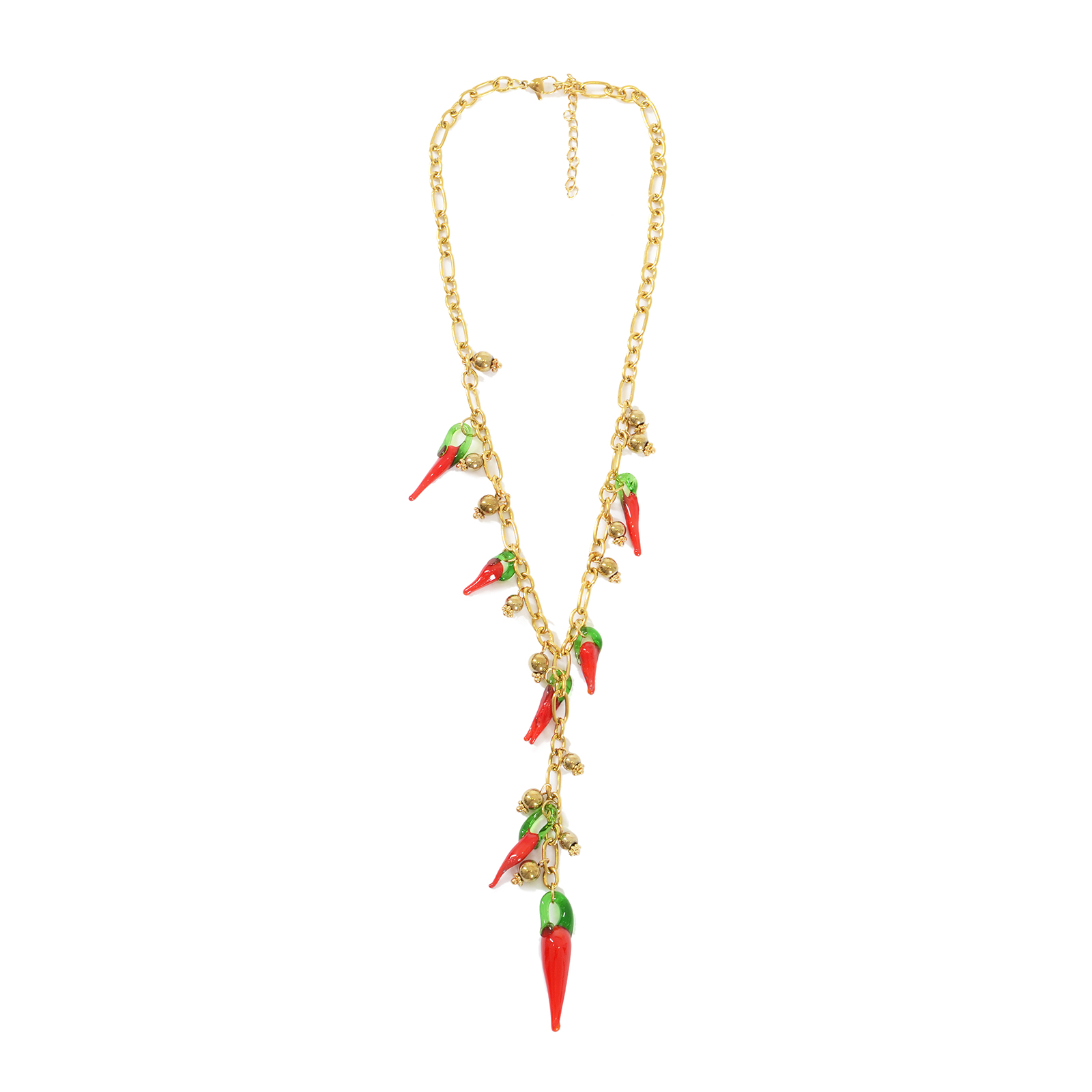 MAT FASHION Statement κολιέ με πιπεριές και αλυσίδα σε χρυσή απόχρωση