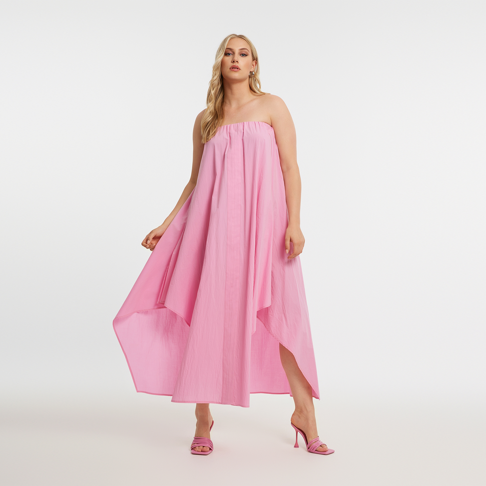 Βαμβακερό maxi strapless φόρεμα