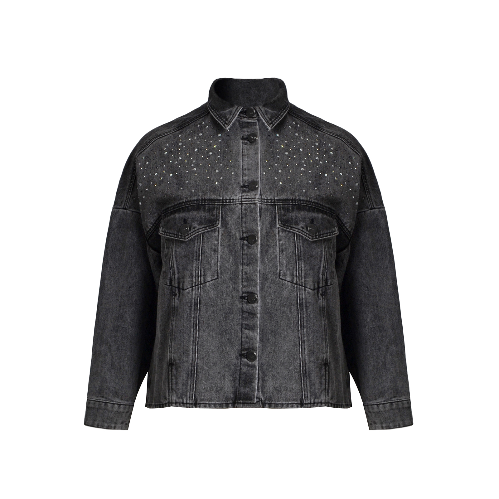 MAT FASHION Τζιν τζάκετ με strass λεπτομέρειες