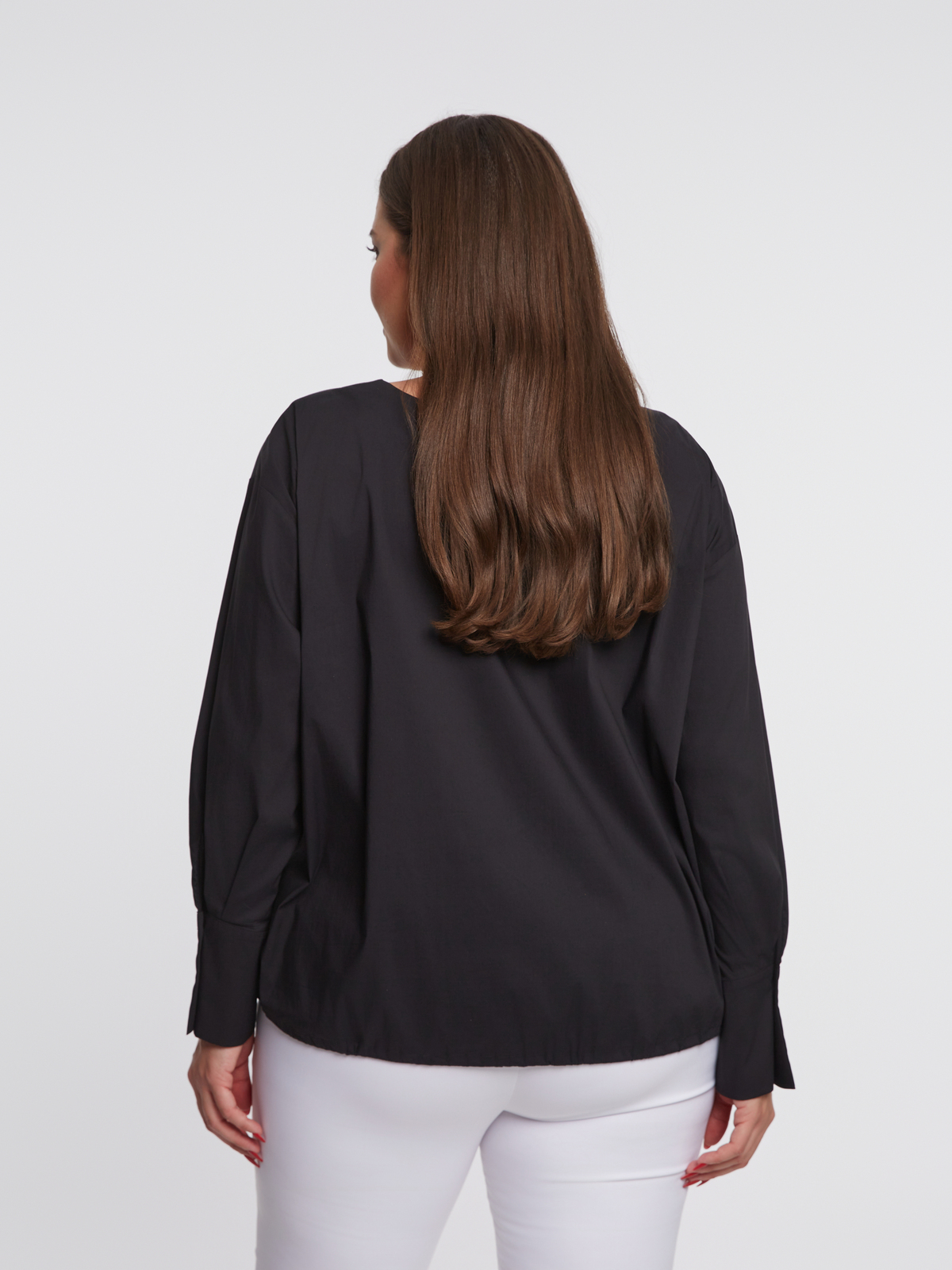 Μπλούζα μακρυμάνικη V από ελαστική ποπλίνα φωτογραφία