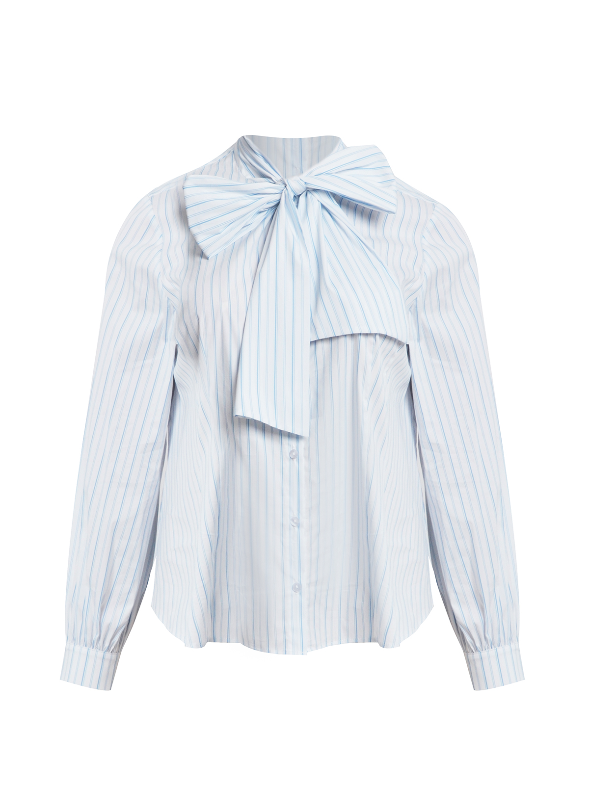 Ριγέ πουκάμισο ποπλίνα ριγέ με δέσιμο στη λαιμόκοψη φωτογραφία