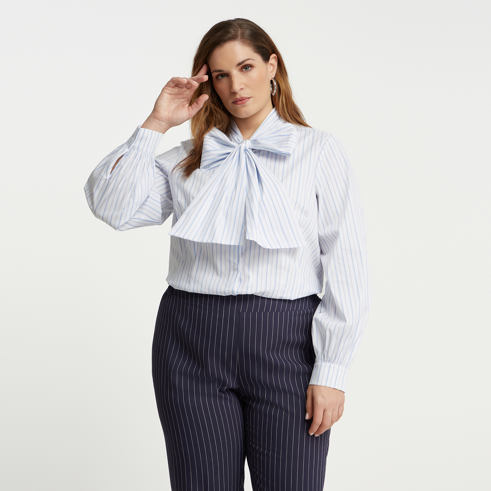 MAT FASHION Ριγέ πουκάμισο ποπλίνα ριγέ με δέσιμο στη λαιμόκοψη