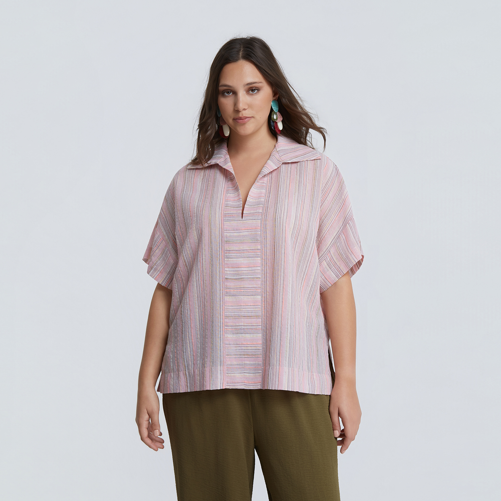Striped cotton-linen blouse