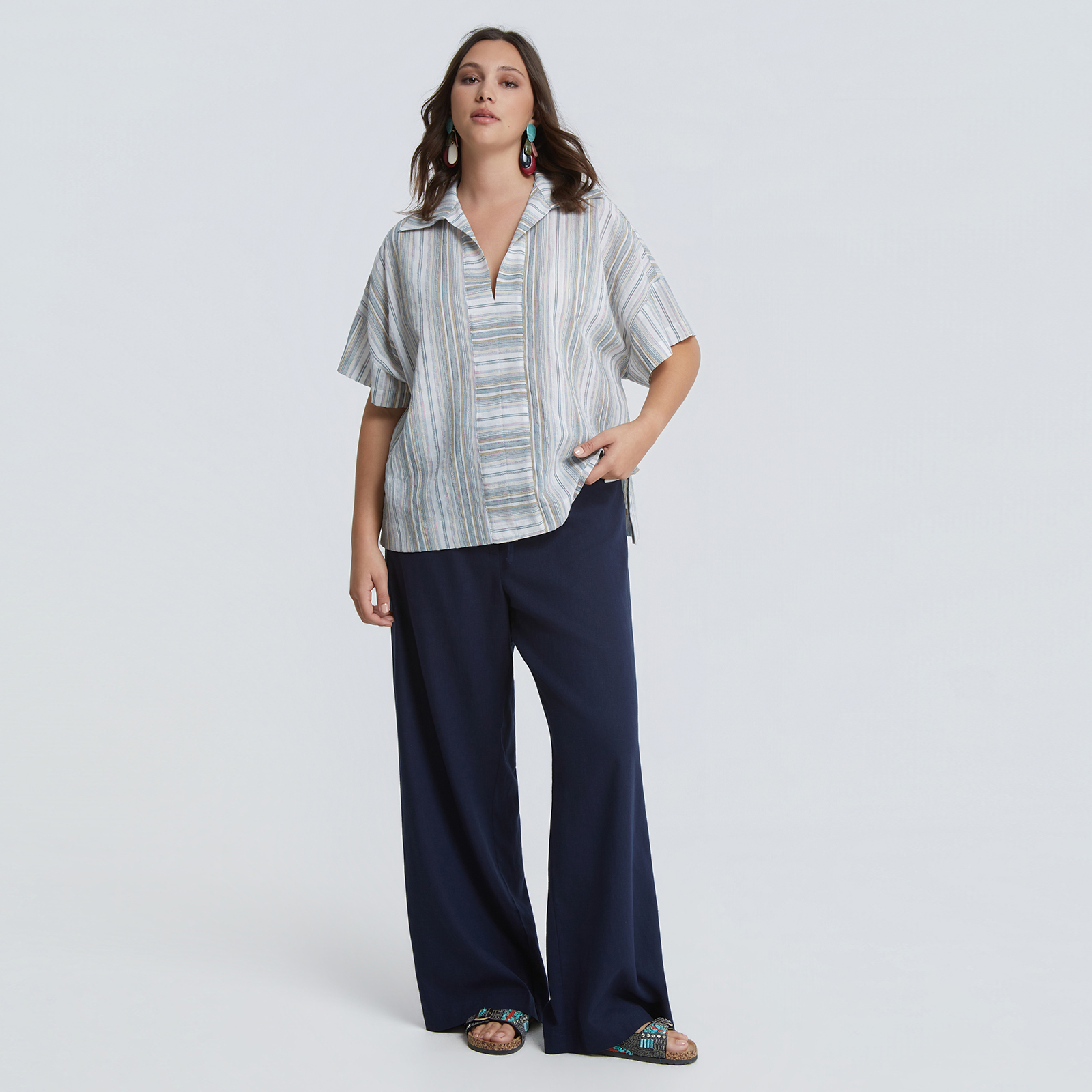 MAT FASHION Ριγέ μπλούζα βαμβάκι/λινό