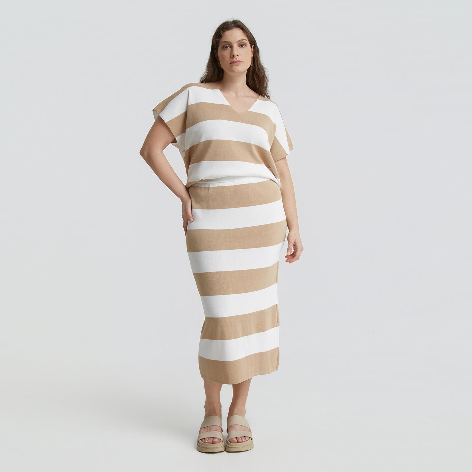 MAT FASHION Πλεκτή midi φούστα με ρίγες