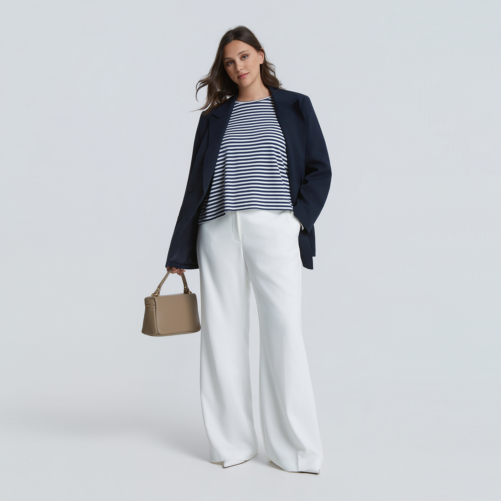 Striped long-sleeve viscose-blend top