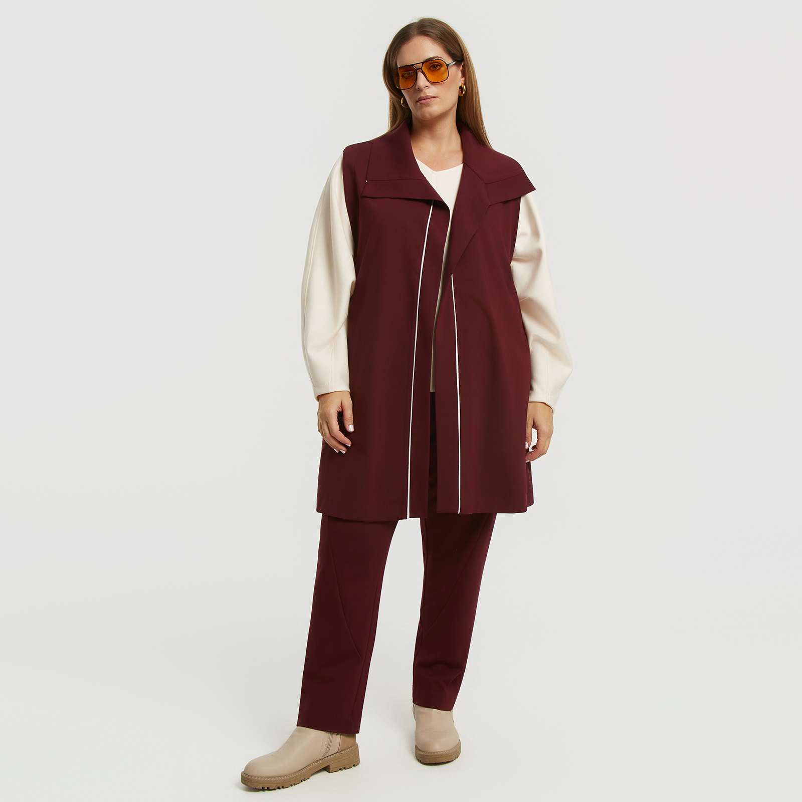 MAT FASHION Μακρύ γιλέκο με ρέλι σε αντίθεση