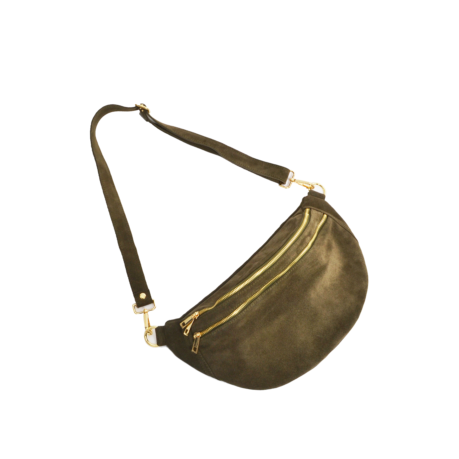 MAT FASHION Τσάντα μέσης από σουέντ δέρμα με φερμουάρ