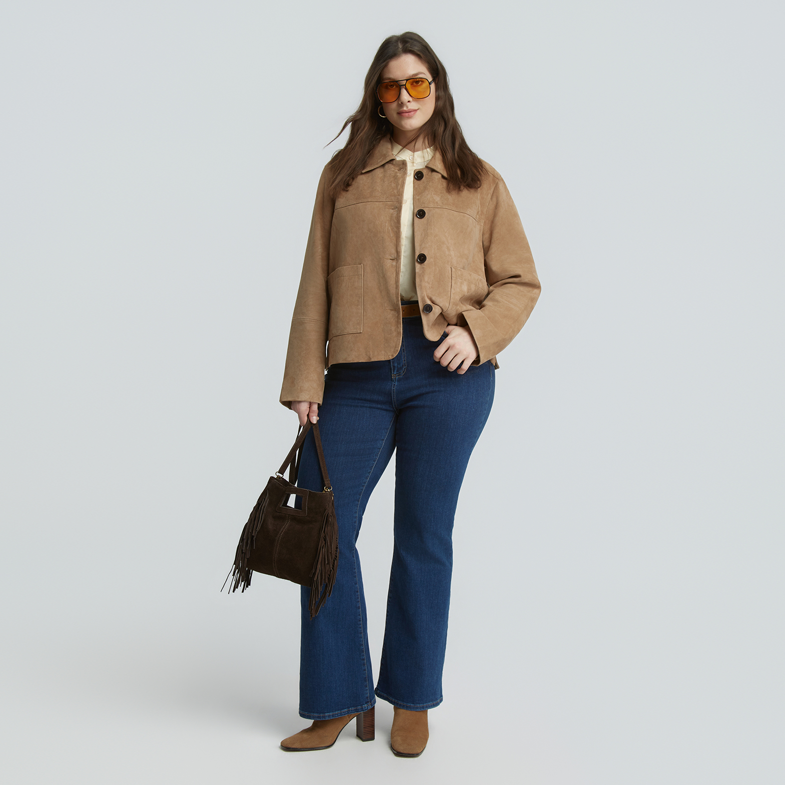 Suede leather jacket with buttons