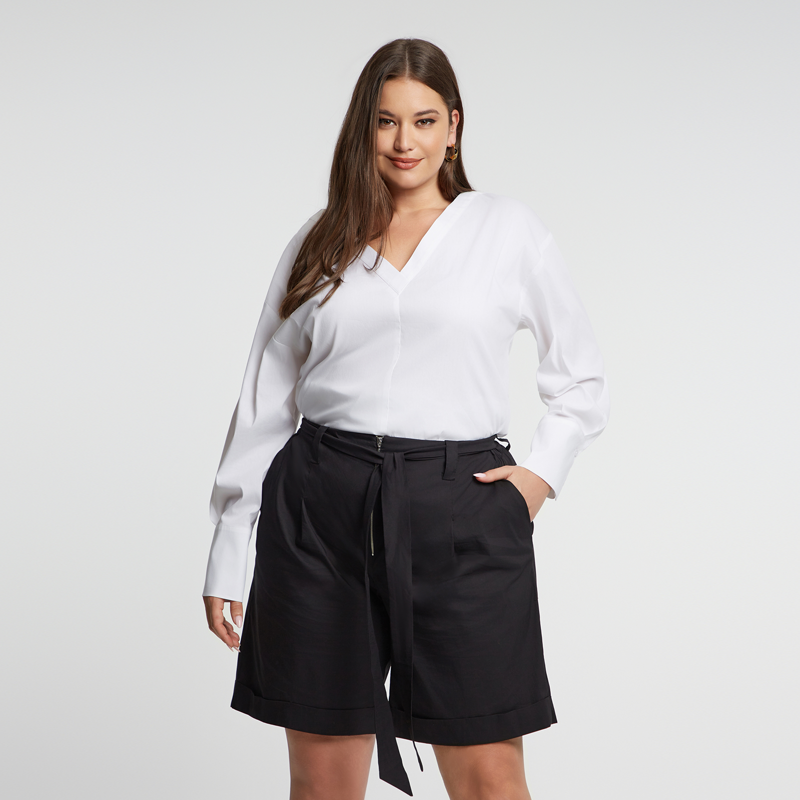 MAT FASHION Ψηλόμεση βερμούδα βισκόζη/λινό με ζώνη