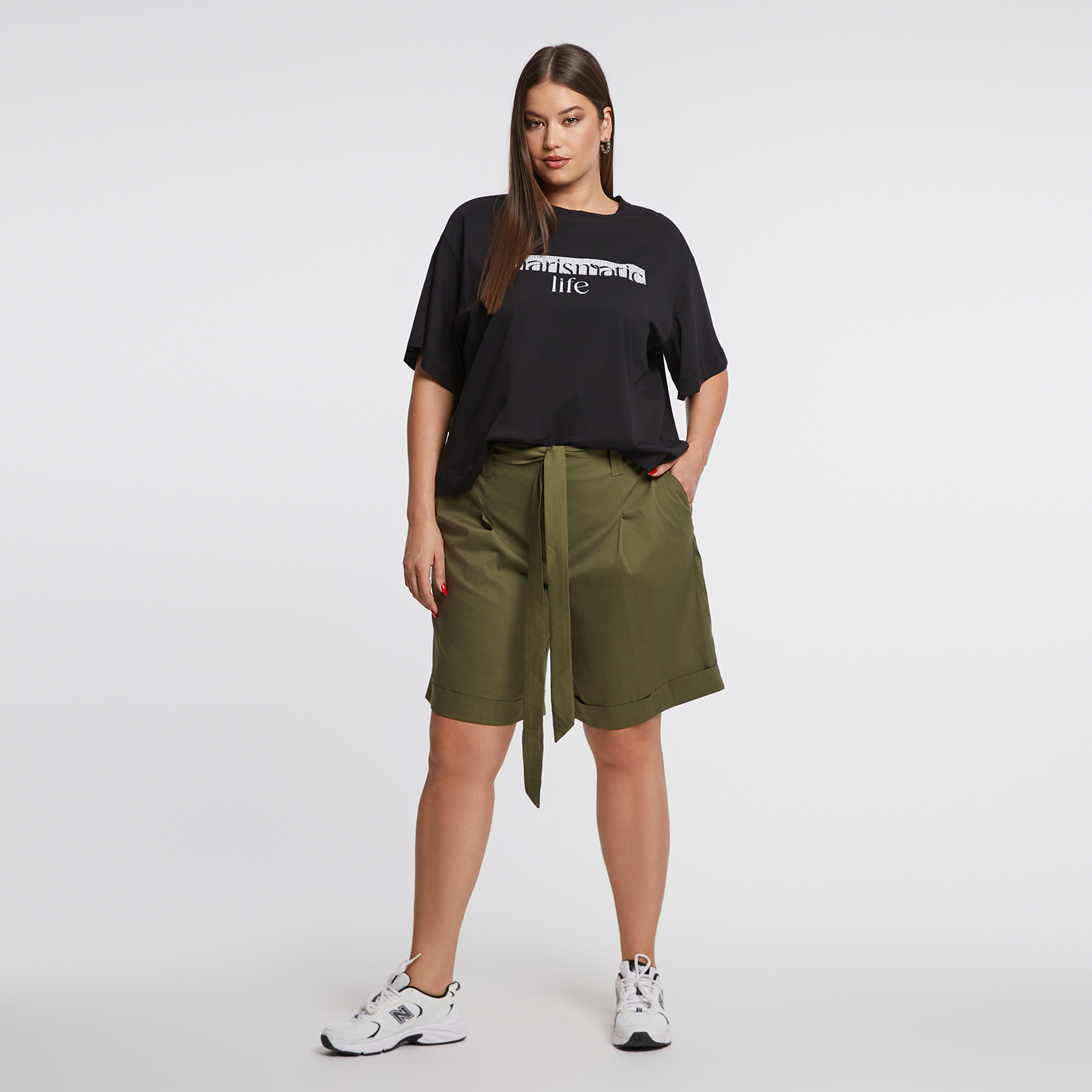 MAT FASHION Ψηλόμεση βερμούδα βισκόζη/λινό με ζώνη