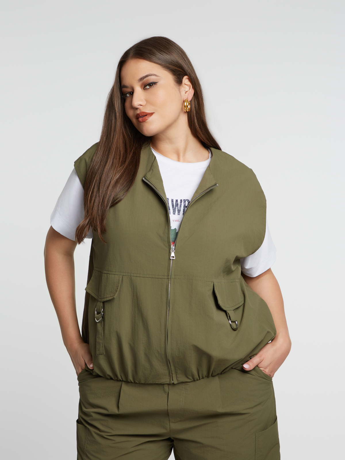 Γιλέκο με φερμουάρ και utility τσέπες φωτογραφία