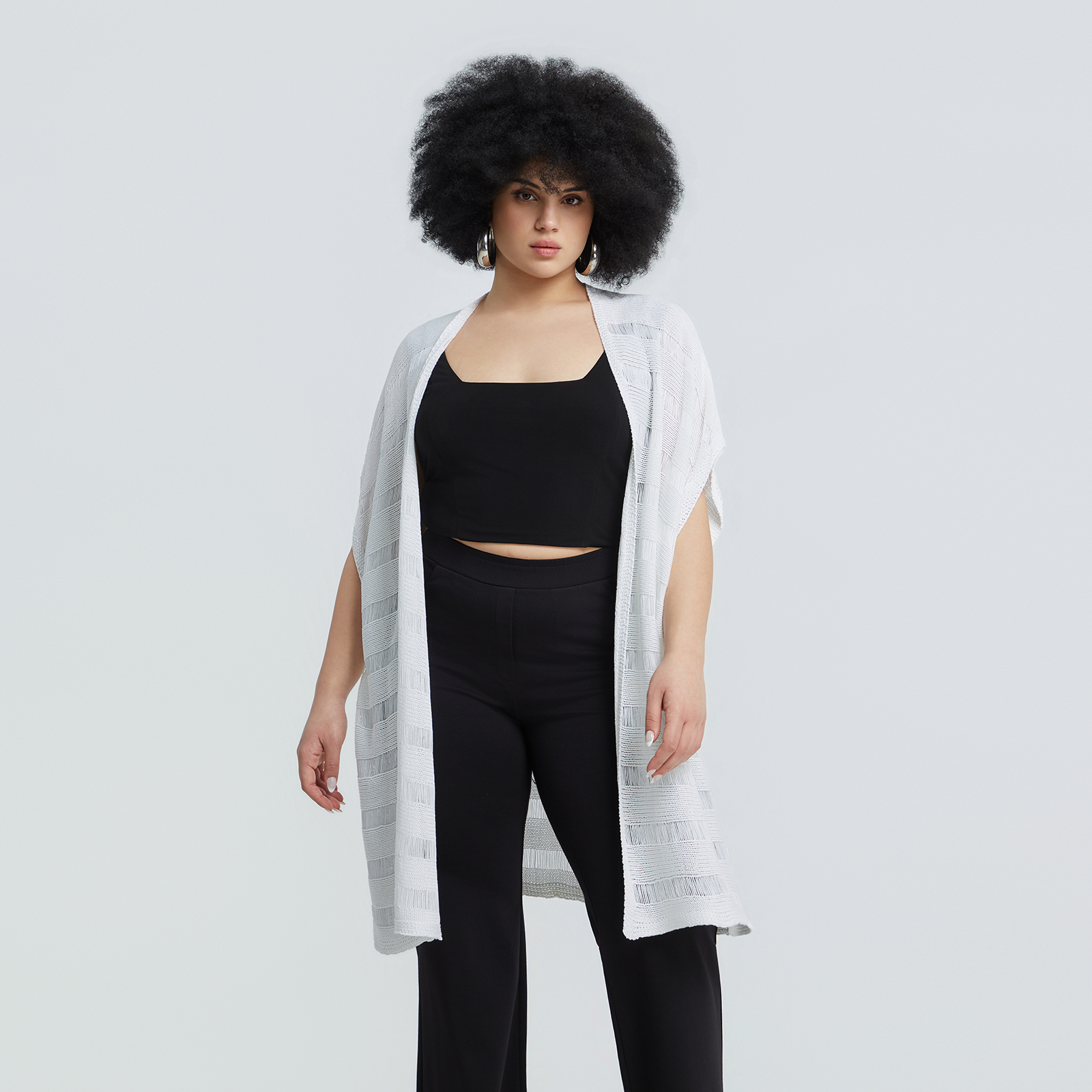 Textured knit short-sleeve cardigan