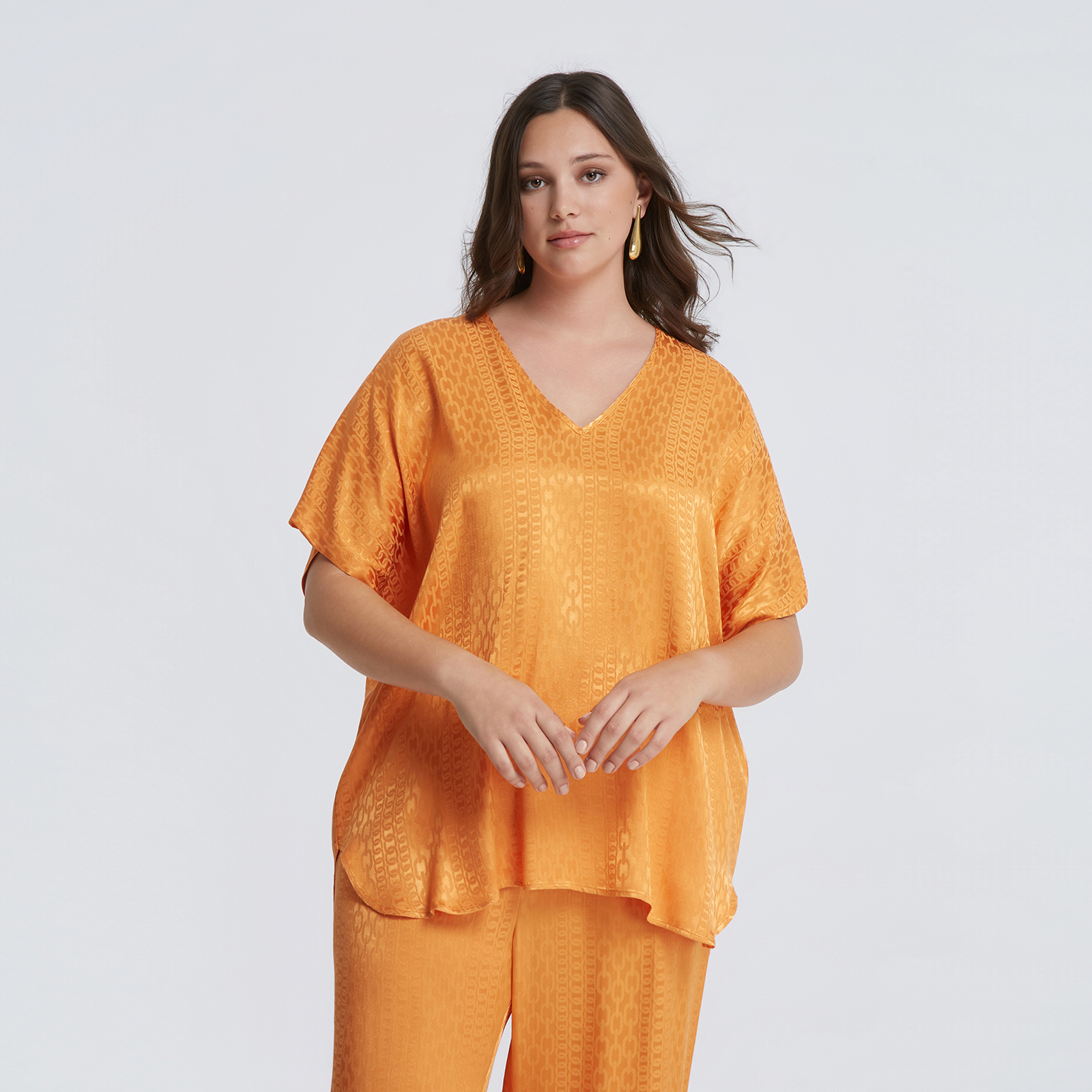 Textured viscose V-neck blouse