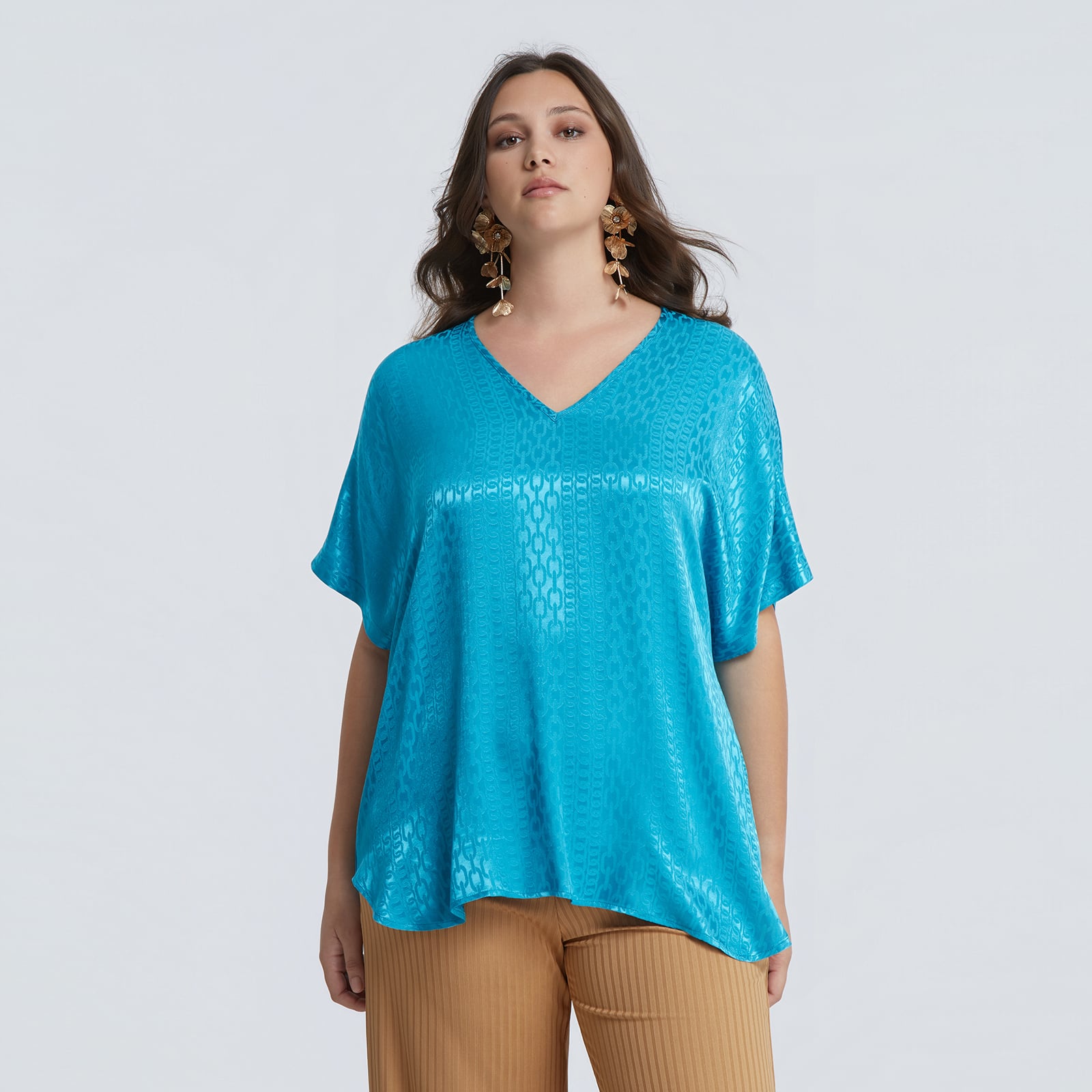 MAT FASHION Μπλούζα βισκόζη V με ανάγλυφη υφή