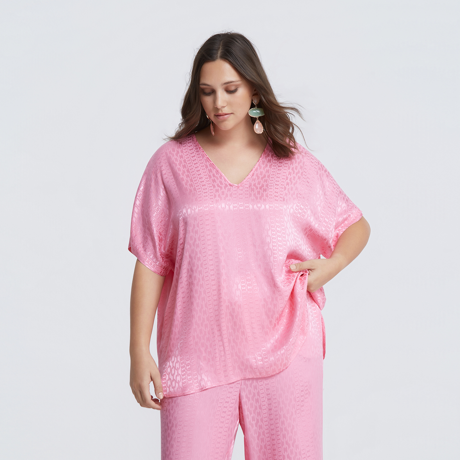 MAT FASHION Μπλούζα βισκόζη V με ανάγλυφη υφή