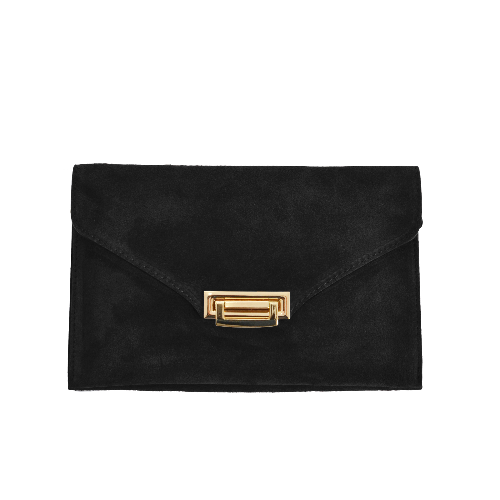 MAT FASHION Τσάντα φάκελος από σουέντ δέρμα με χρυσή λεπτομέρεια