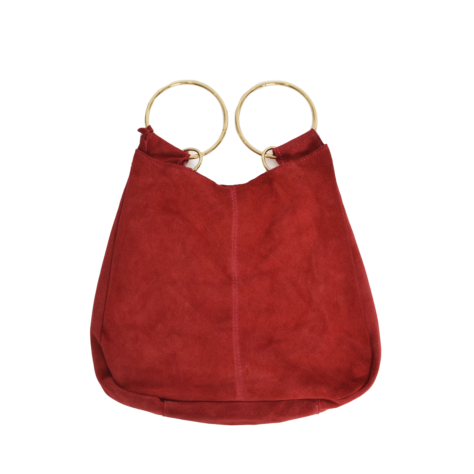 Suede leather ring handle bag