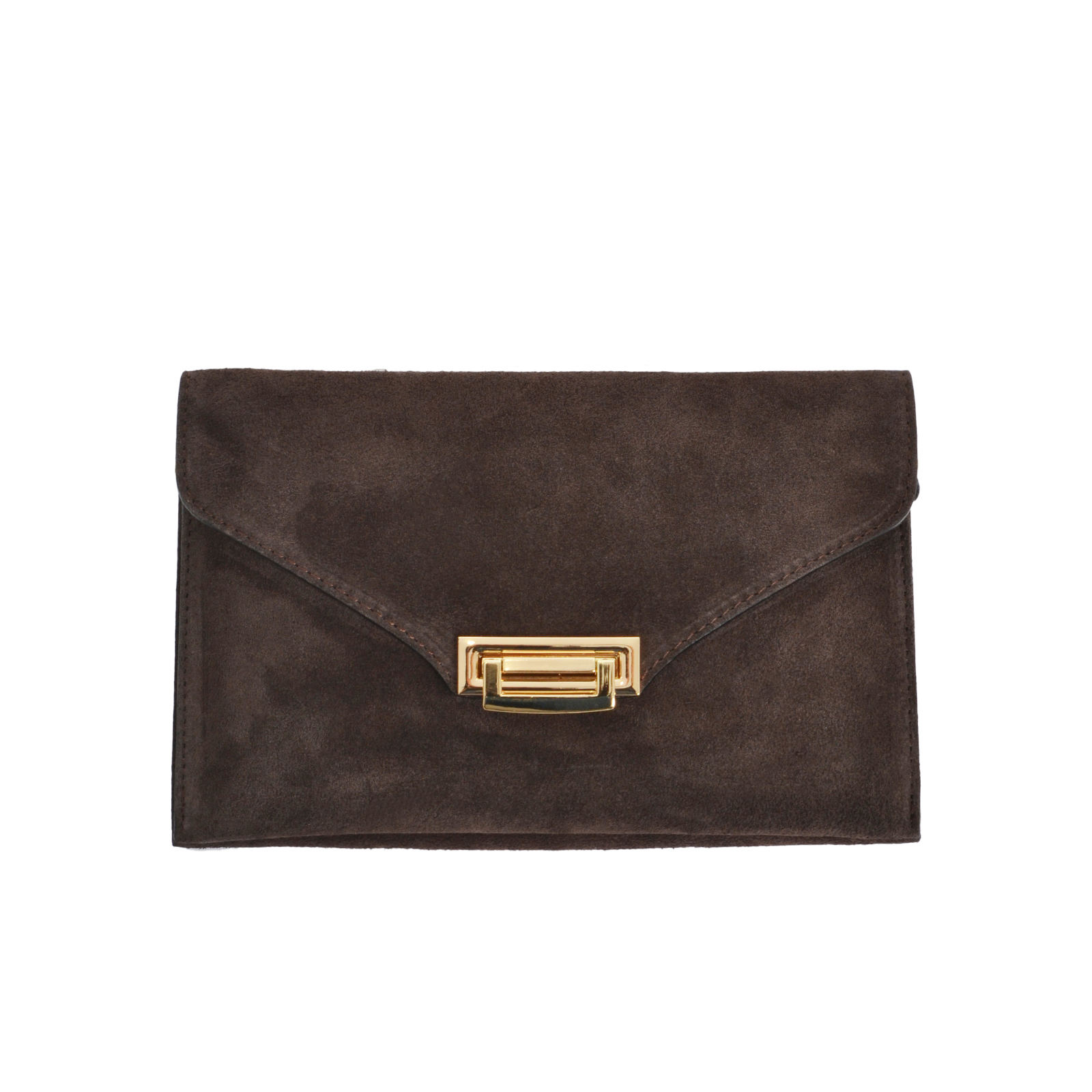 Suede leather clutch bag with gold detail