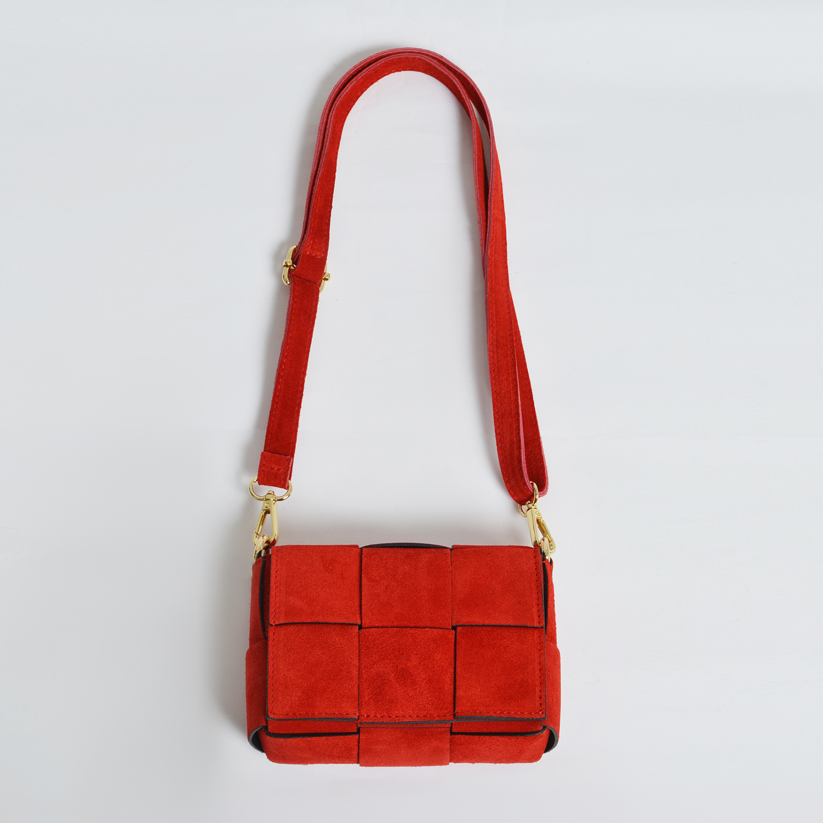 MAT FASHION Δερμάτινη mini τσάντα με πλεκτό σχέδιο