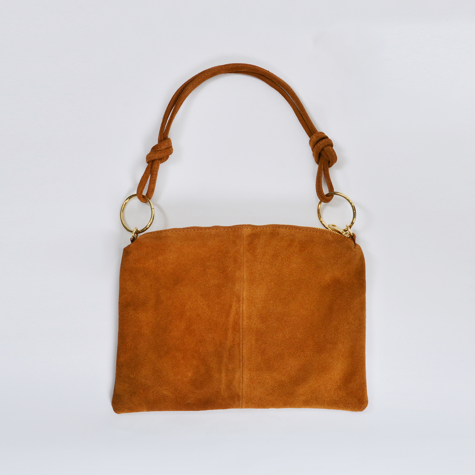 Suede leather shoulder bag with knotted handles